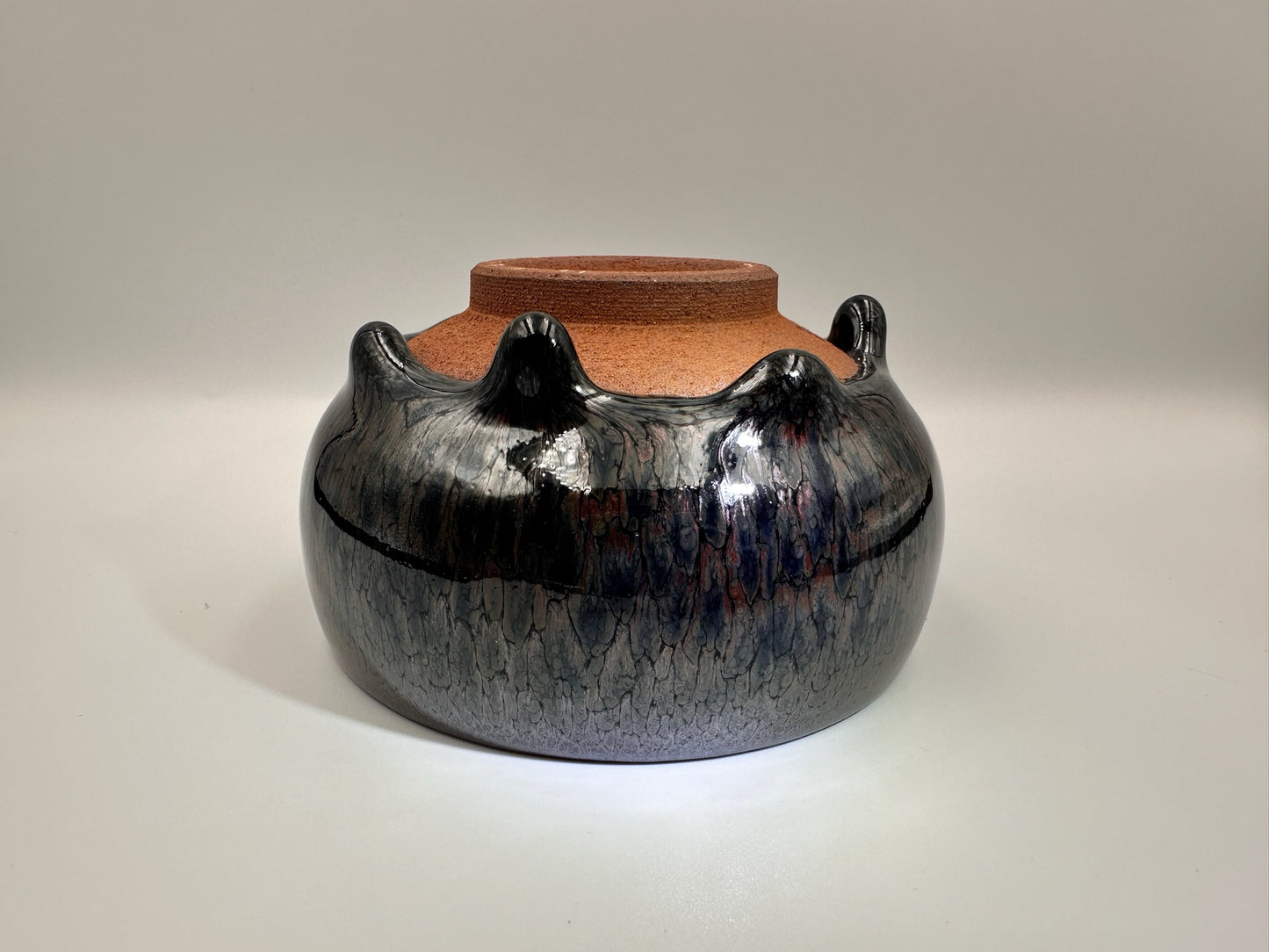 Black glaze kiln transformed multi-colored partridge pattern zen bowl shape cup with 5 glaze drips, LiuYouLiang