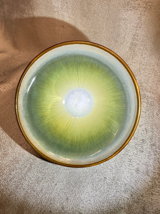 Green jade-like glaze green hare’s fur pattern flat mouth shape cup, GuPanHong