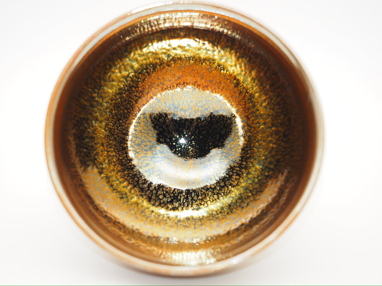 Gold oil droplet glaze tied mouth shape cup, flower symbolism