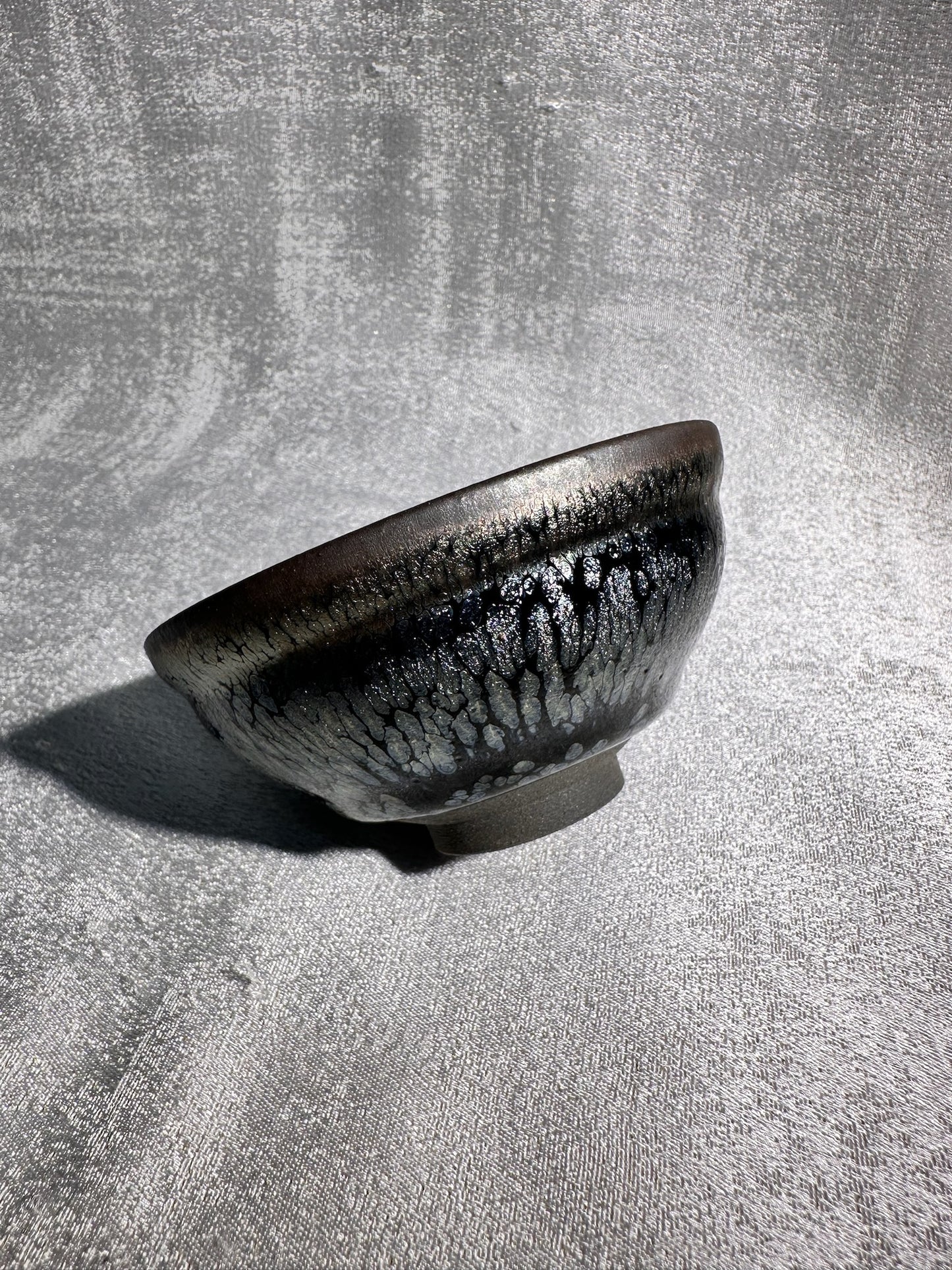 Cup15-Black gold glaze silver oil droplet flower pattern, official’s hat shape cup by YouHeDi