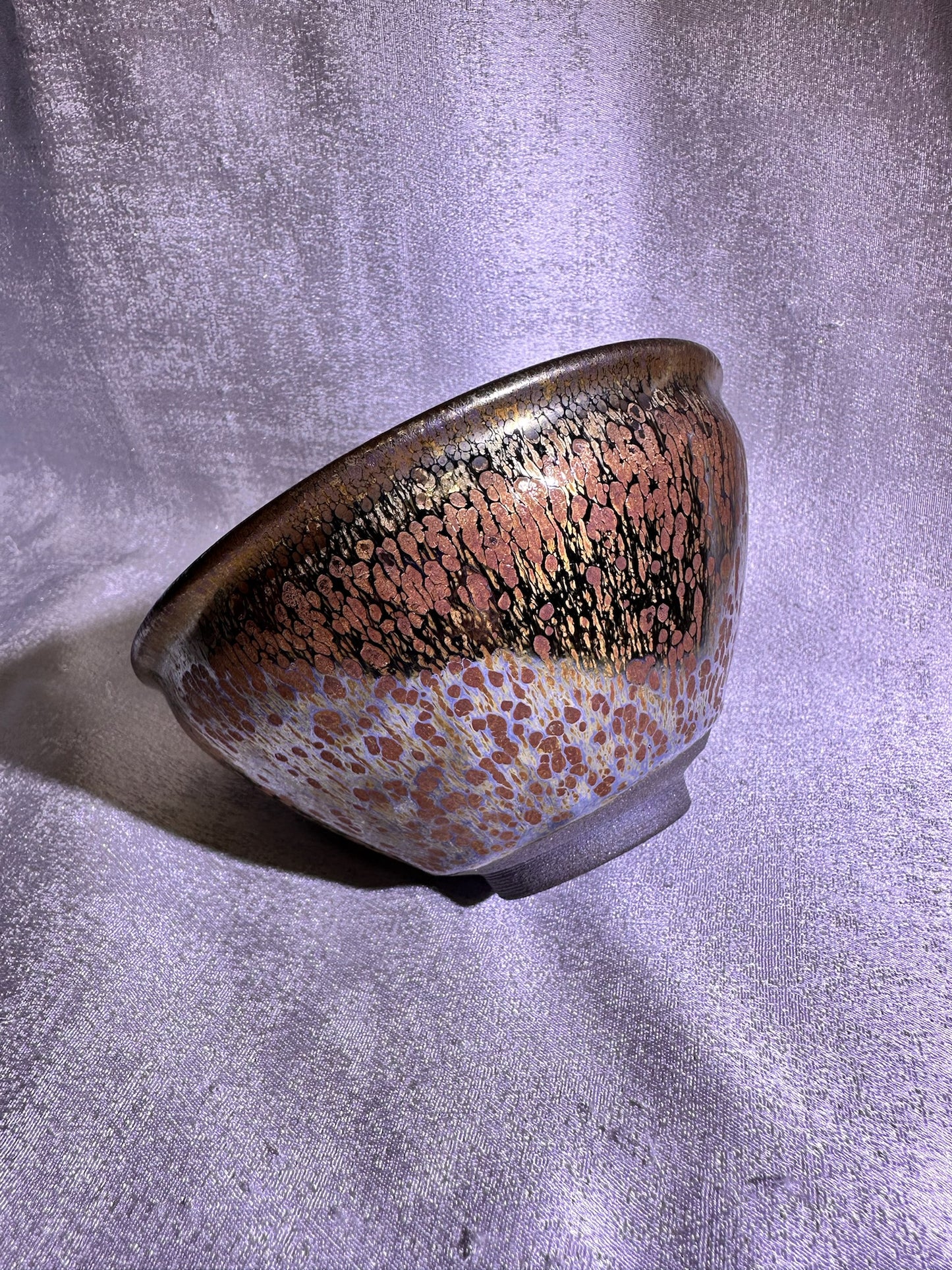 Cup6-Mirror-like silver glaze orange yellow golden oil droplets and hare’s fur pattern Diancha tea whisking bowl
