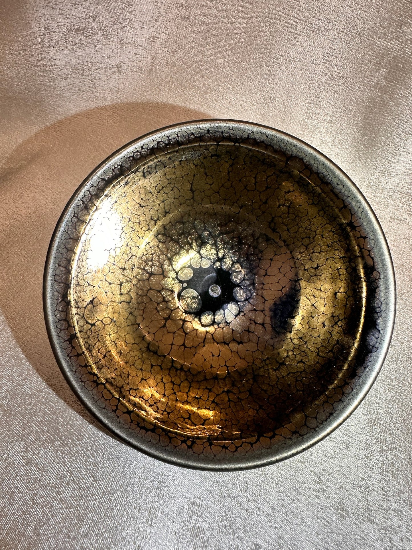 Black glaze strong crystallized golden oil droplet pattern official’s hat shape cup, YangJianHua