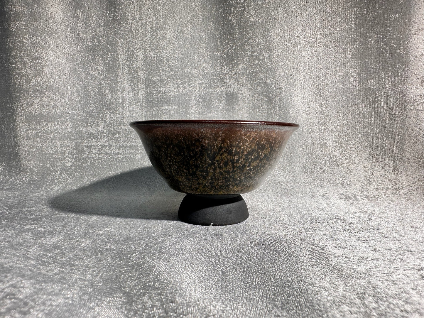 Cup14-Flower moon night pattern black glaze elegant high foot palace bow shape cup