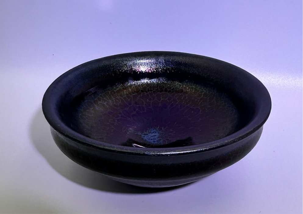 Black gold glaze iridescent color dragon scale oil droplet pattern official’s hat shape cup