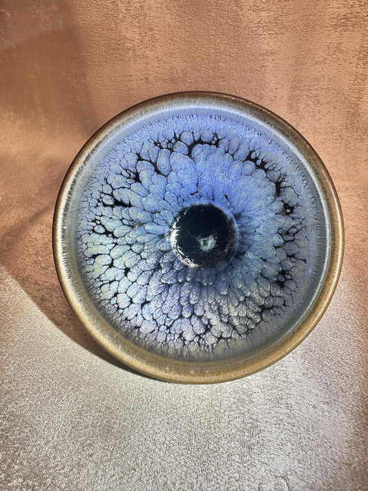 Black glaze silver oil droplet flower pattern magnolia shape cup