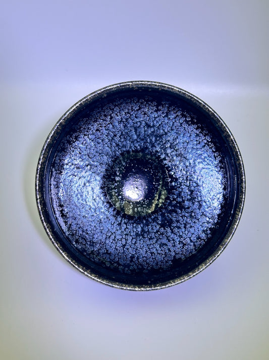 Cup12-Black glaze silver oil droplet pattern tied mouth shape cup by ZhaoLiMei