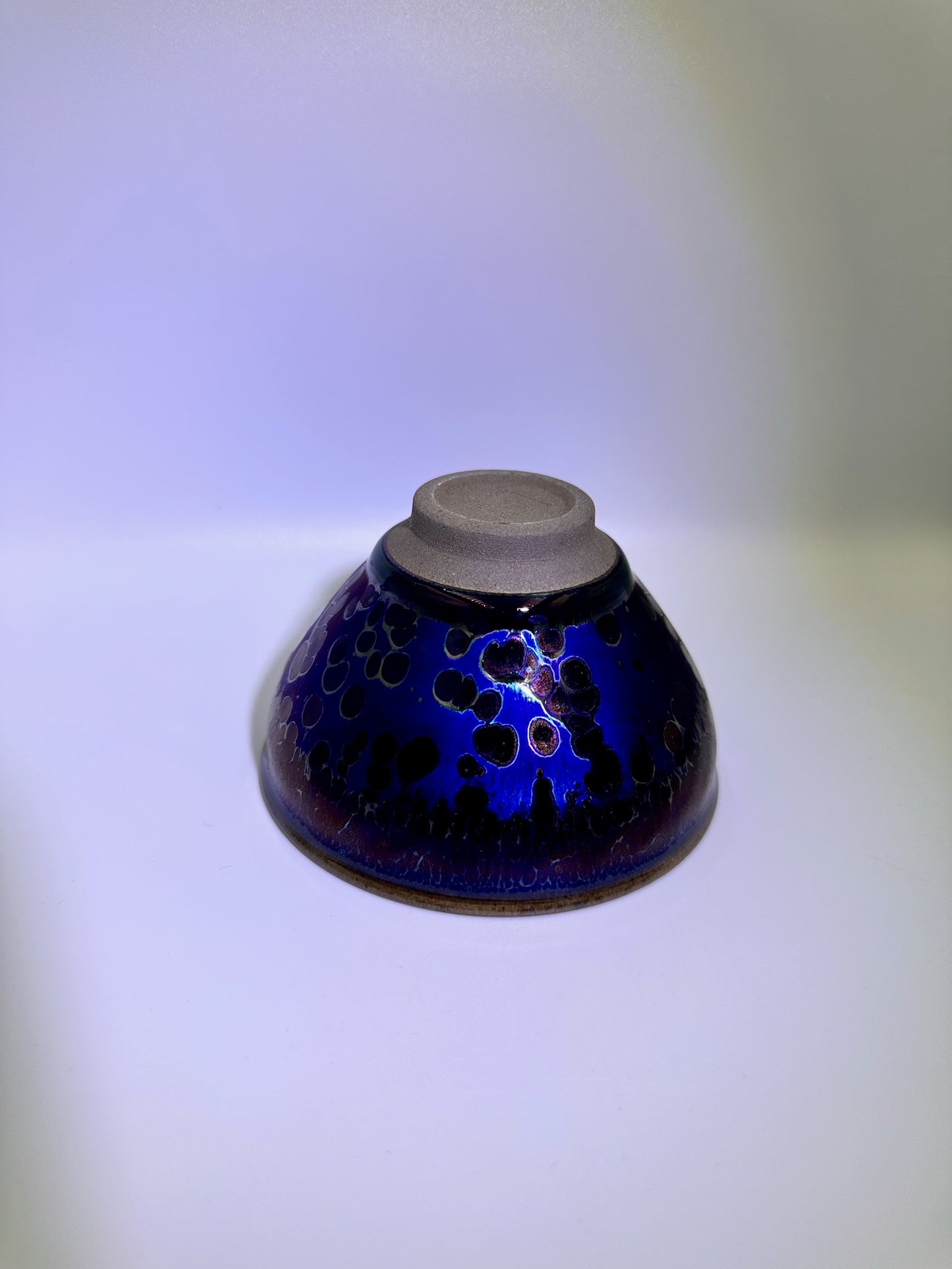 Black glaze galaxy purple Yohen oil droplet tied mouth shape cup, FangXiaoMing