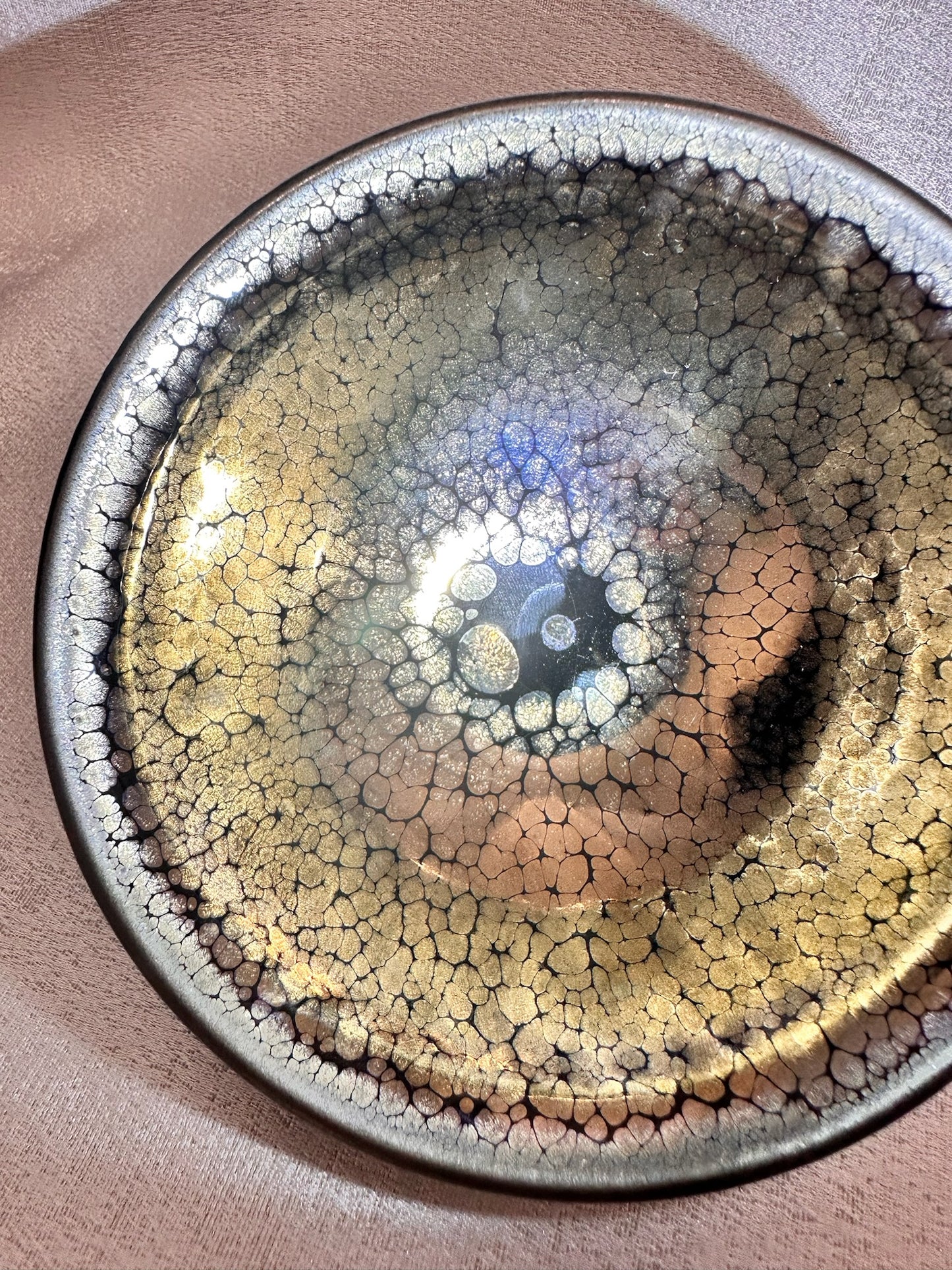 Black glaze strong crystallized golden oil droplet pattern official’s hat shape cup, YangJianHua