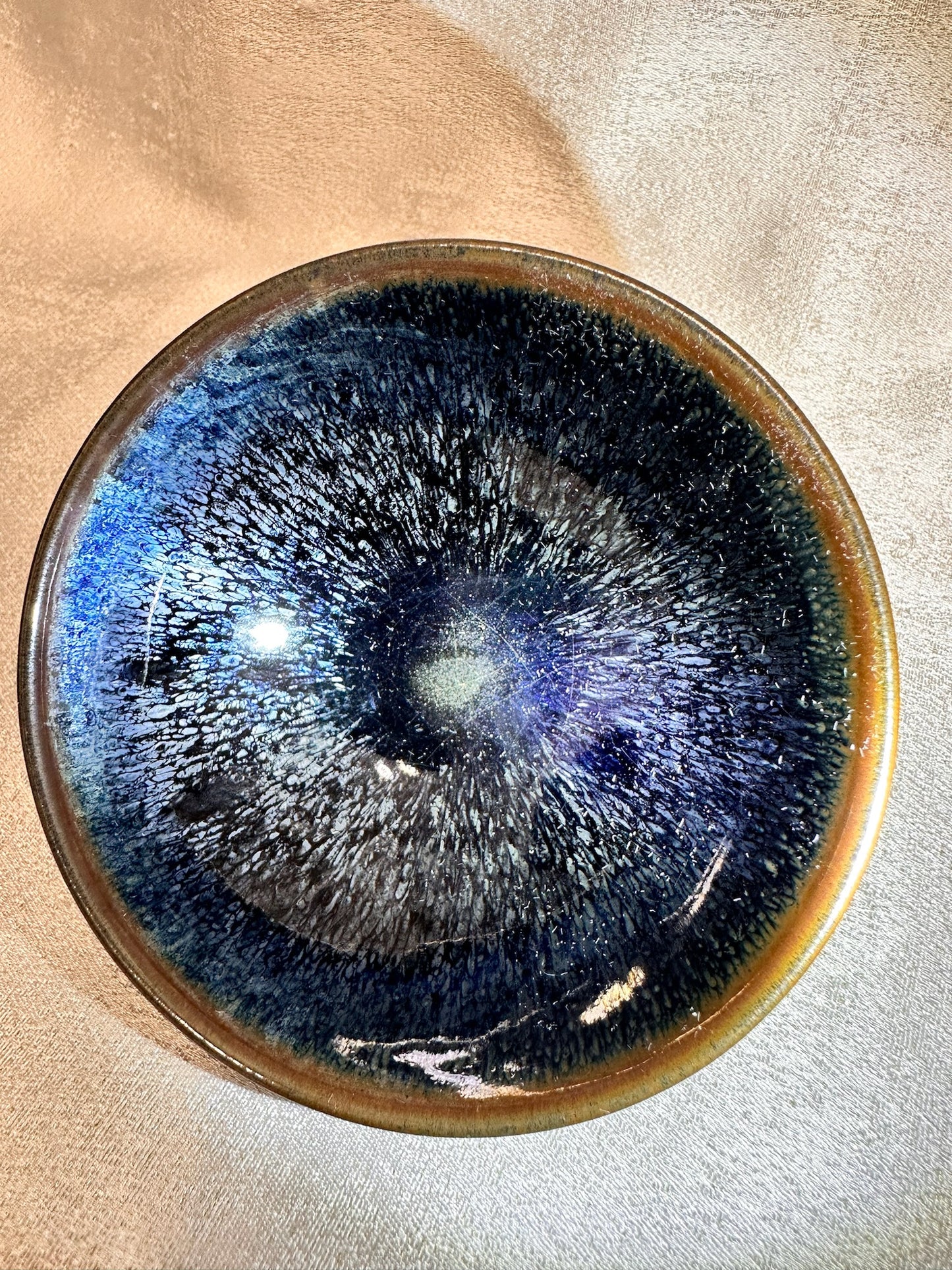 Black glaze silver blue hare’s fur pattern brown rim flat mouth shape cup