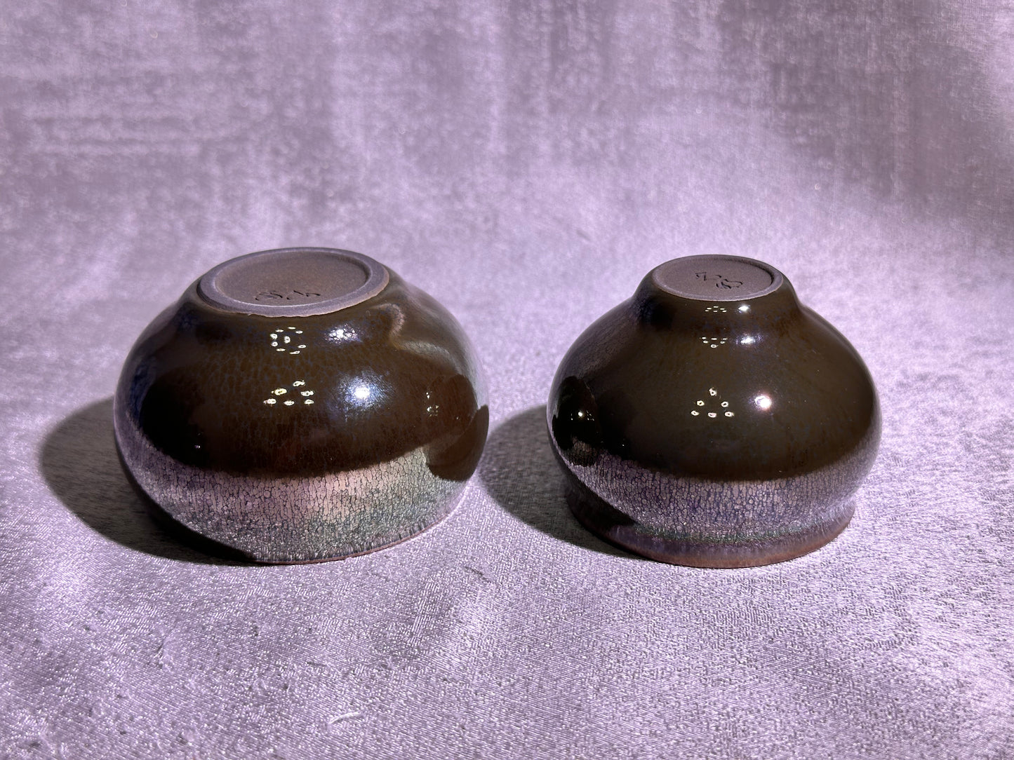 Gourd shape pair cup, brown tea color glaze with colorful hare's fur, XioGuangMing