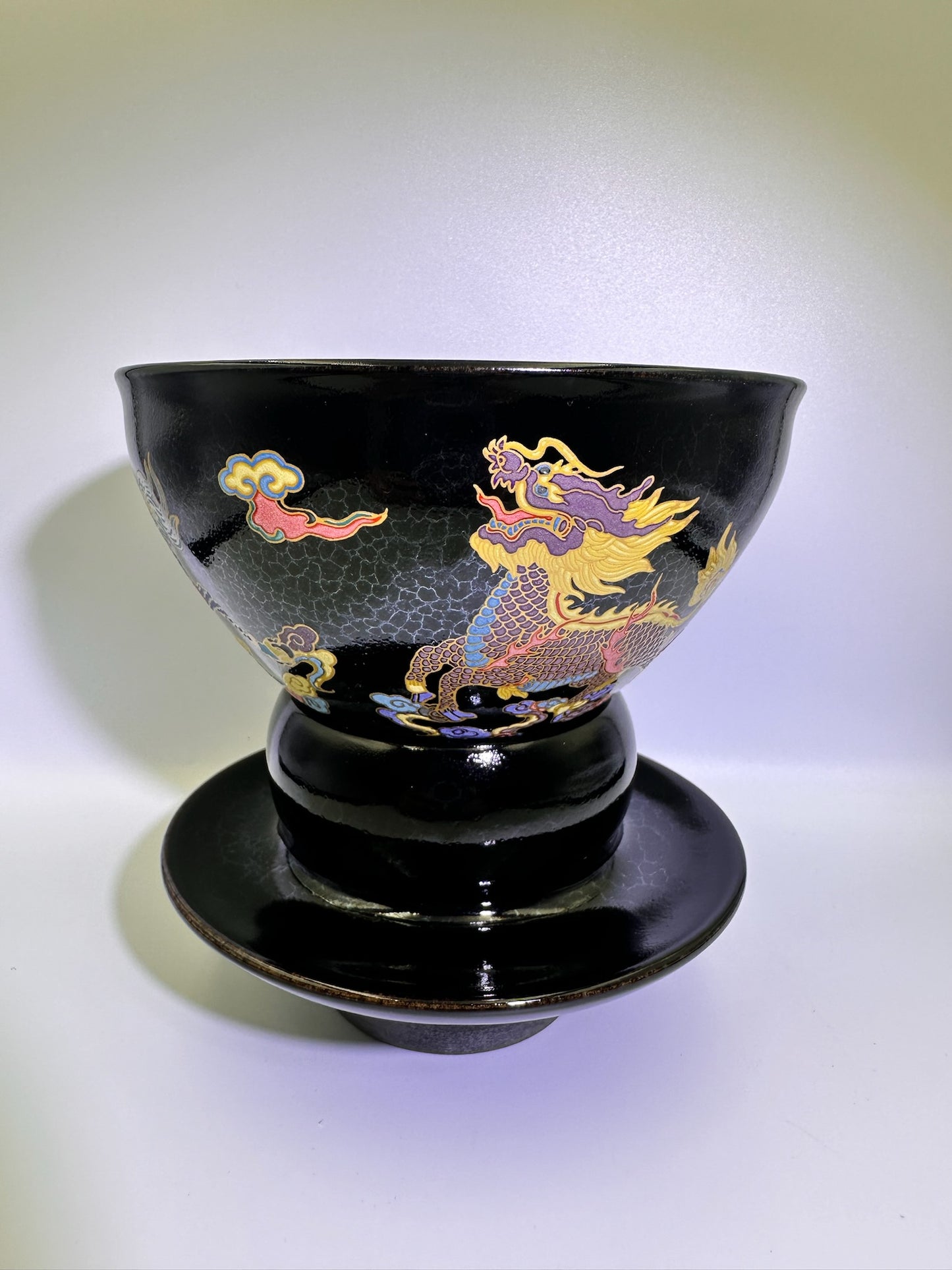 133mm*80mm Black glaze silver dragon scale pattern with hand-painting 3 dragons pattern on exterior diancha tea-whisking bowl