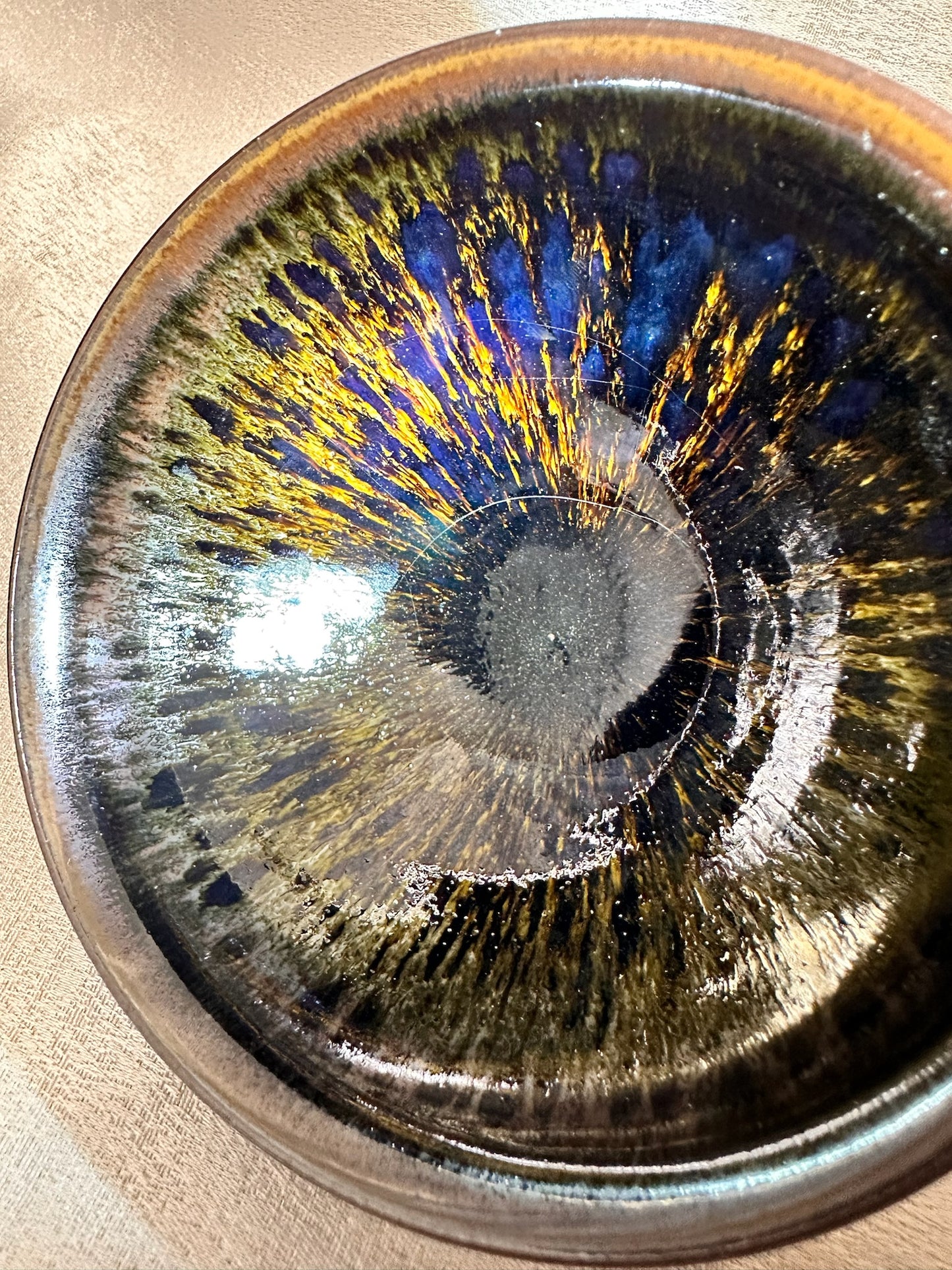 Black glaze kiln transformed multi color hare’s fur, tied mouth shape cup, JinChangXing