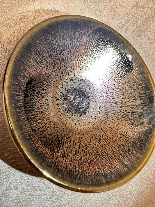 Black gold glaze rose gold oil droplet pattern short straw hat shape cup