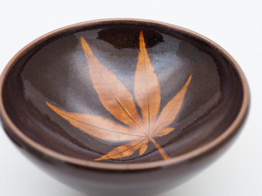 Dark Brown Glaze with Embedded Leaf (Short Constricted mouth) Cup, DingGuiYun