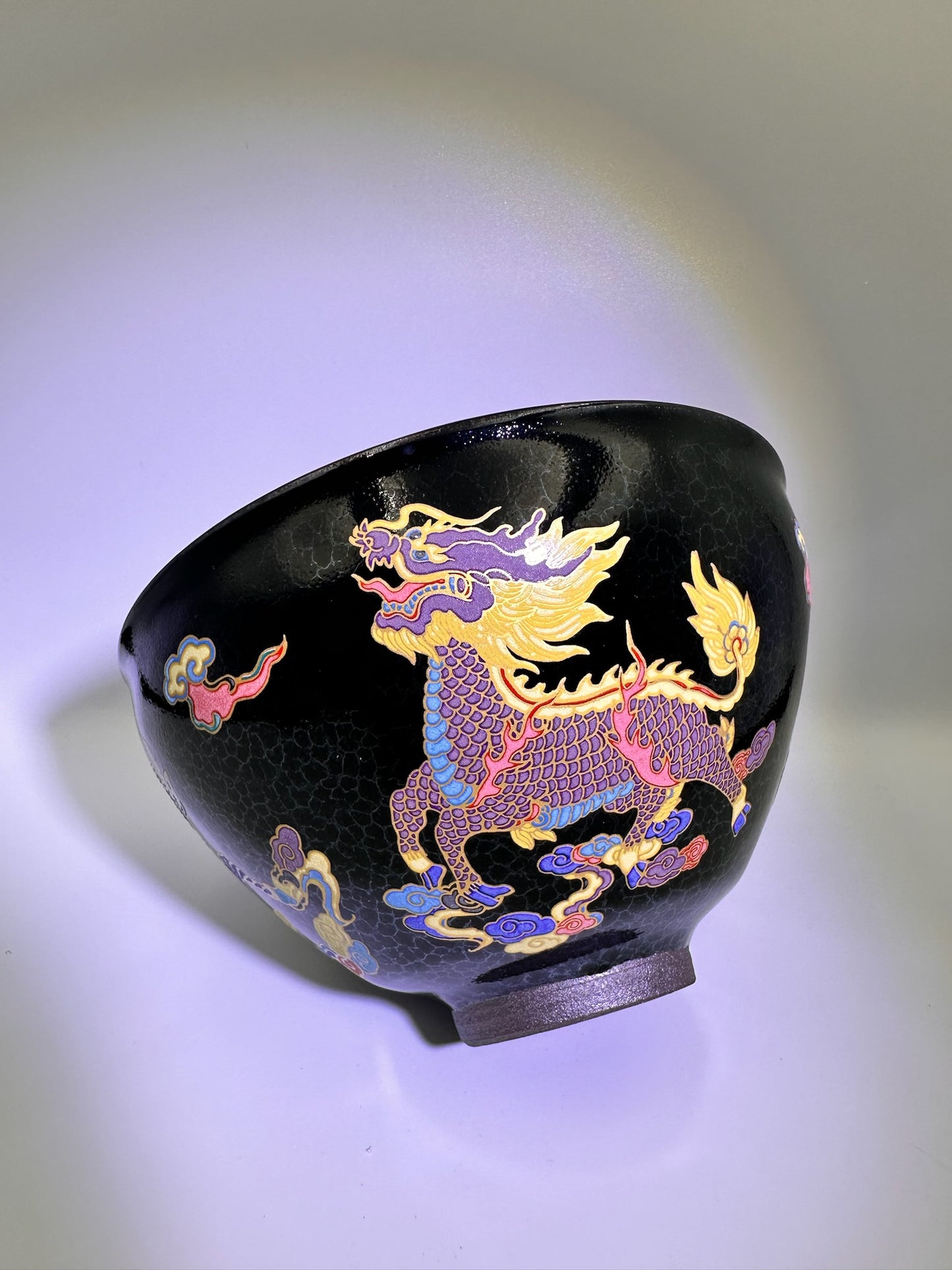 133mm*80mm Black glaze silver dragon scale pattern with hand-painting 3 dragons pattern on exterior diancha tea-whisking bowl
