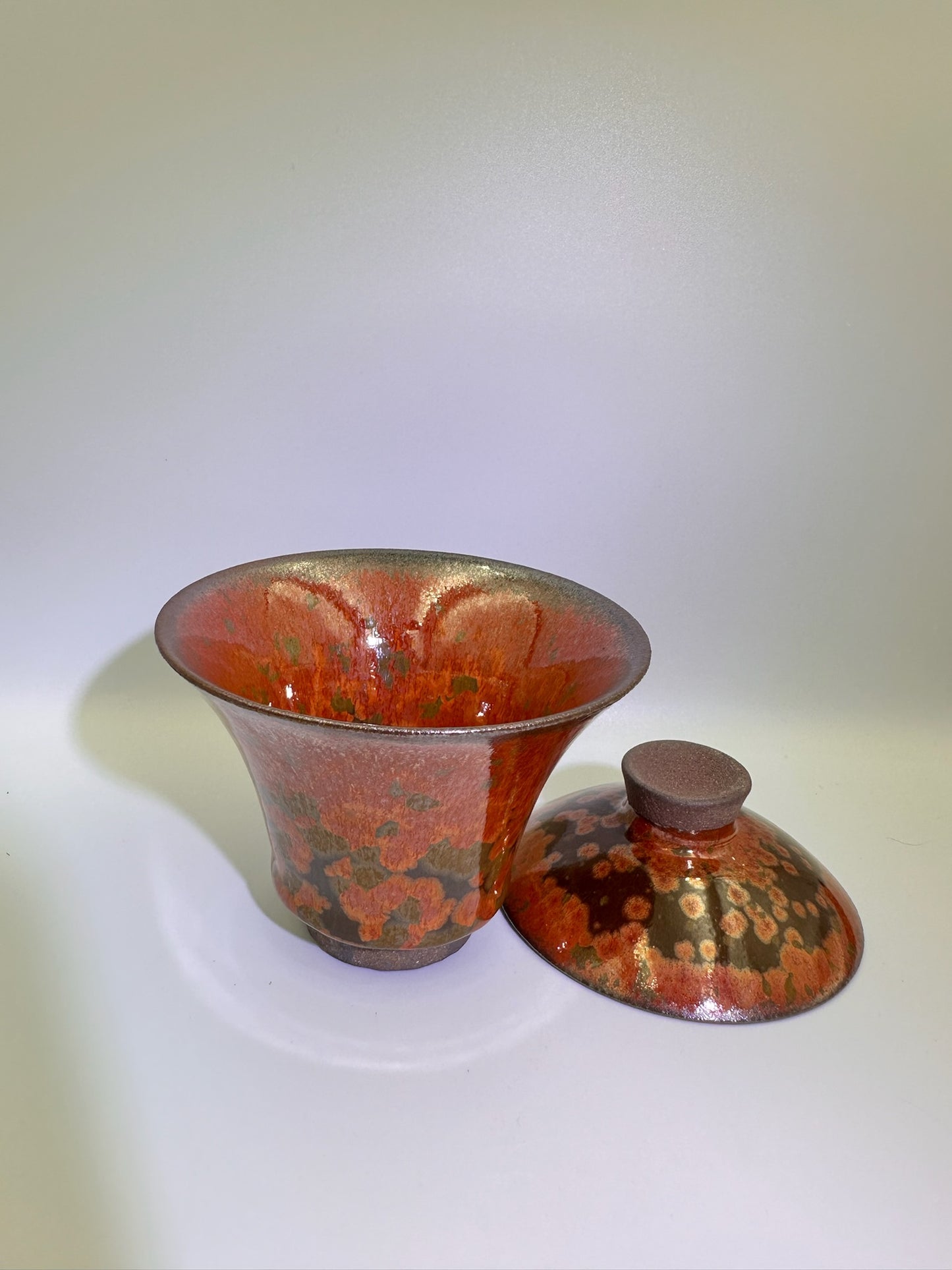 Brown glaze fire phoenix pattern red oil droplet pattern, thin clay body 2-piece Gaiwan set