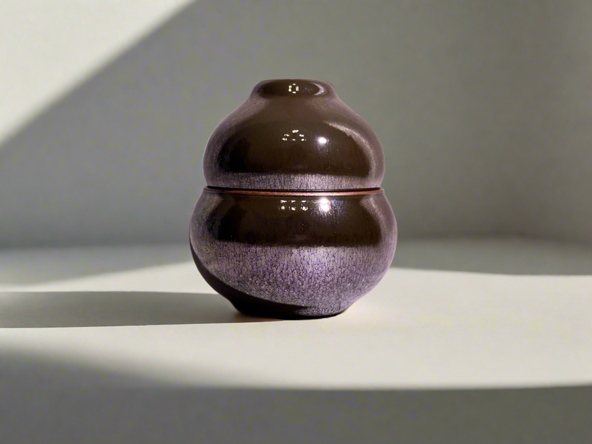 Gourd shape pair cup, brown tea color glaze with colorful hare's fur, XioGuangMing