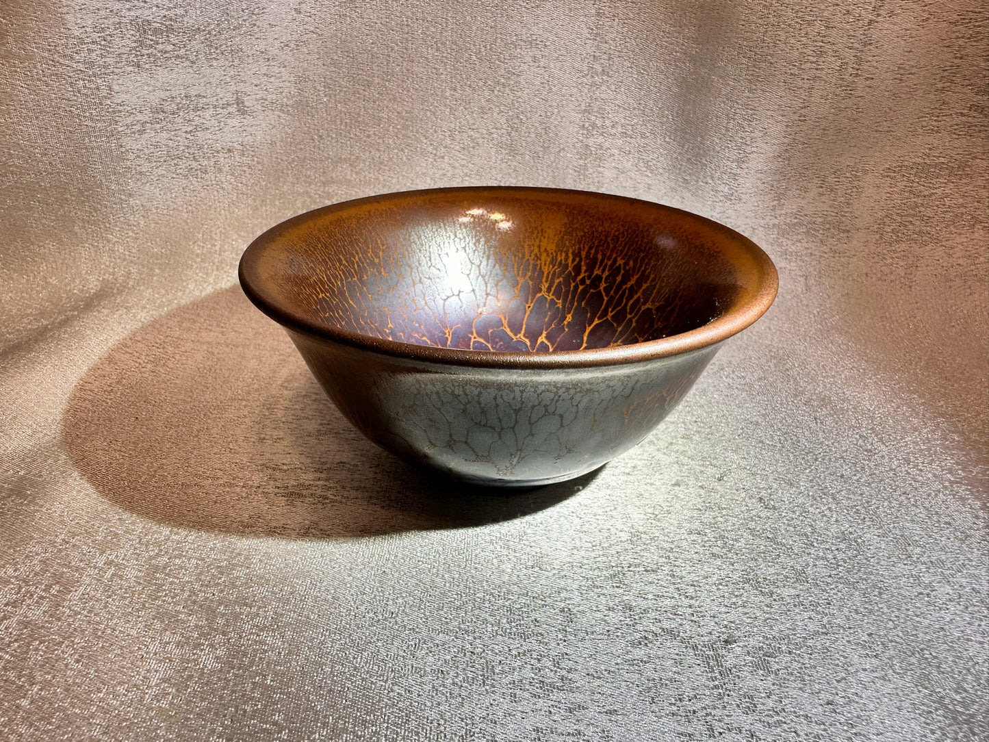 Ox-blood red glaze orange partridge feather pattern palace bowl shape cup by YeBin