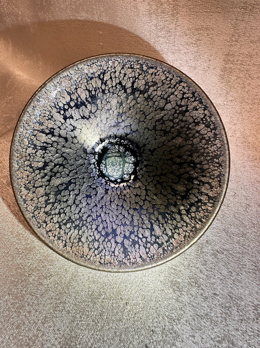 Cup18-Black glaze iridescent color oil droplet pattern flared mouth shape cup by HuangJie