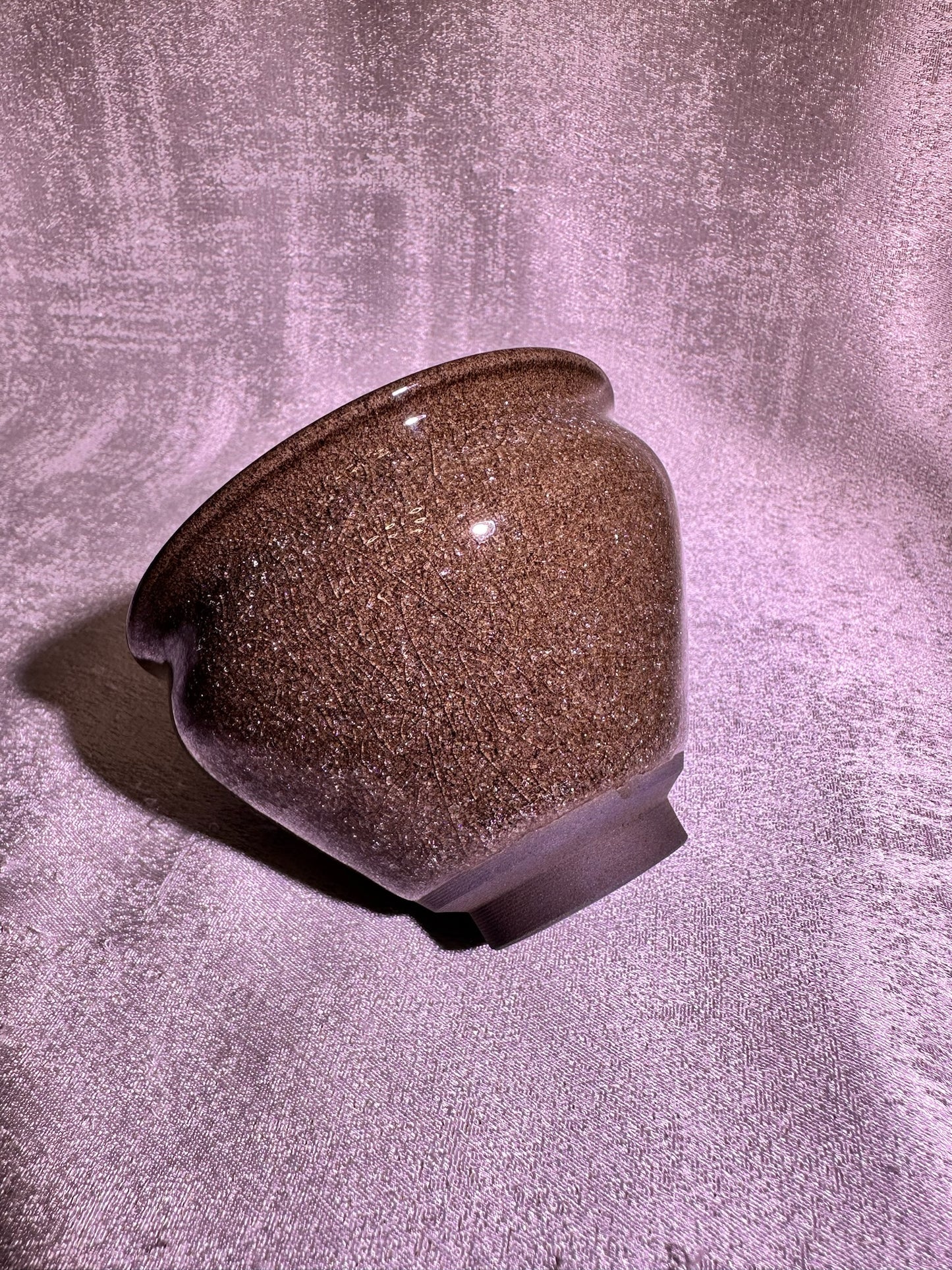 Cup25-Tea foam glaze with ice-like crackles and crab-eye bubble droplets tied mouth shape cup