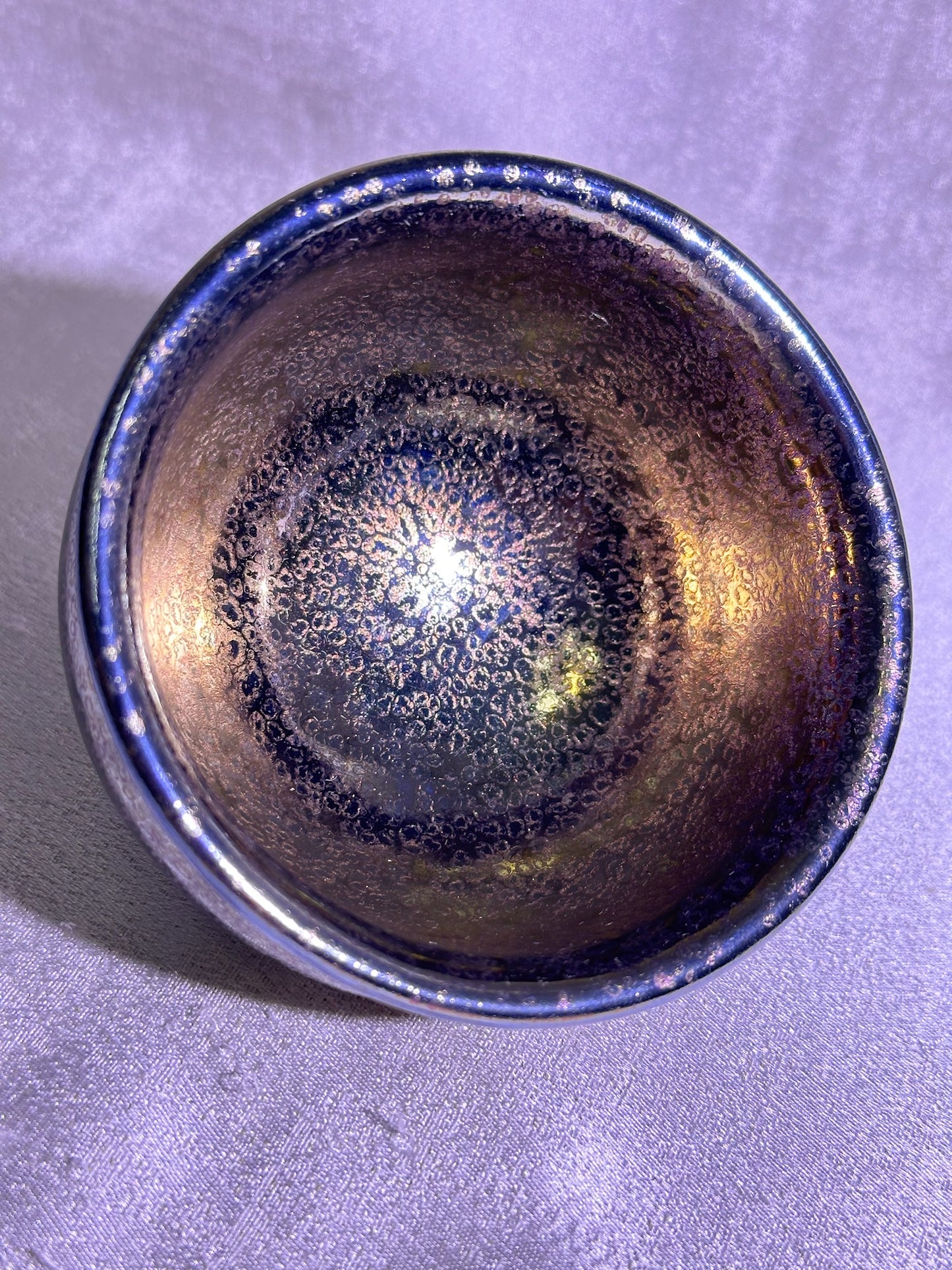 Cup4-Mirror-like silver glaze orange yellow bubble oil droplets pattern incense burner shape cup by ZhaoShuQuan