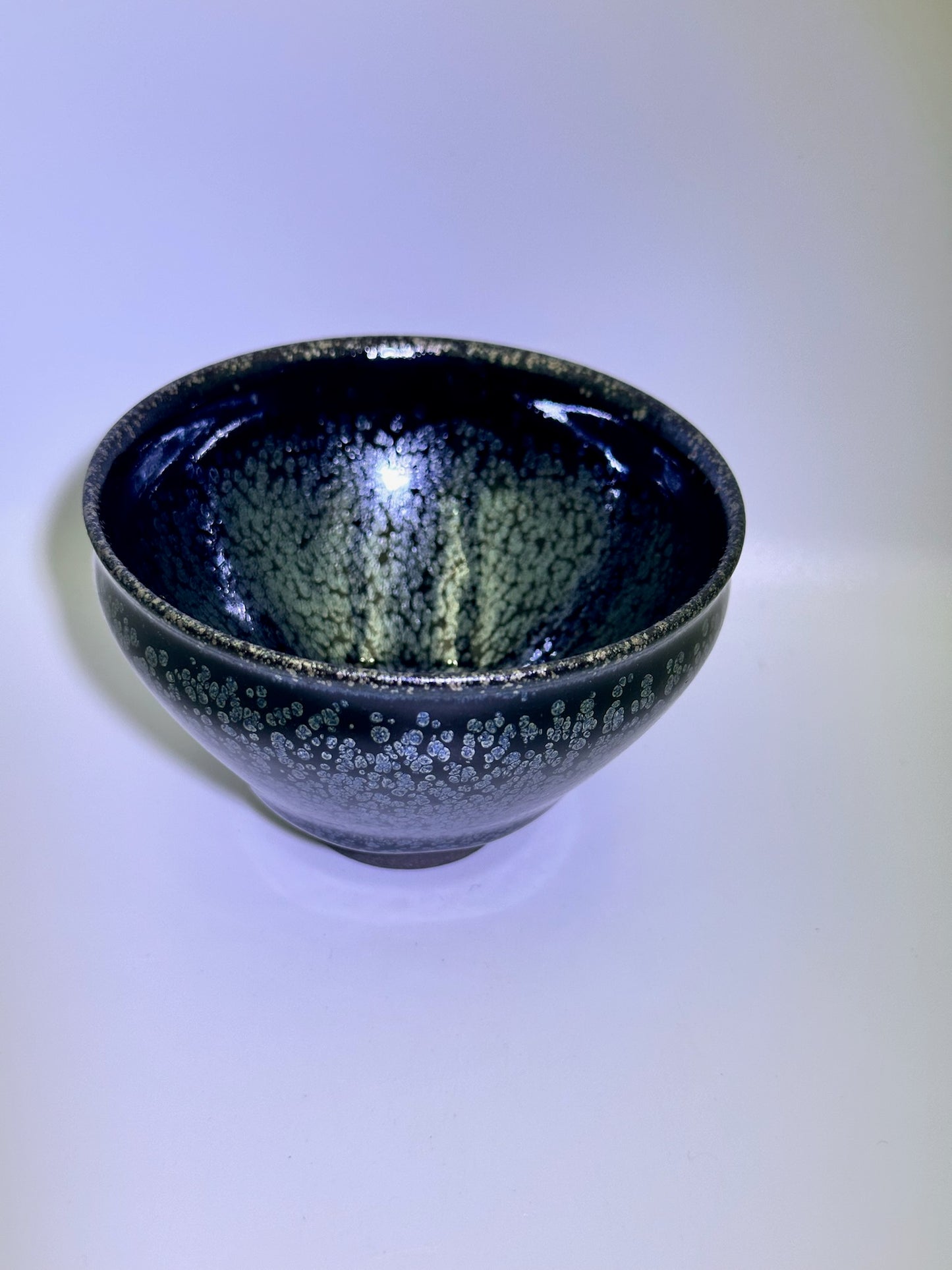 Cup12-Black glaze silver oil droplet pattern tied mouth shape cup by ZhaoLiMei