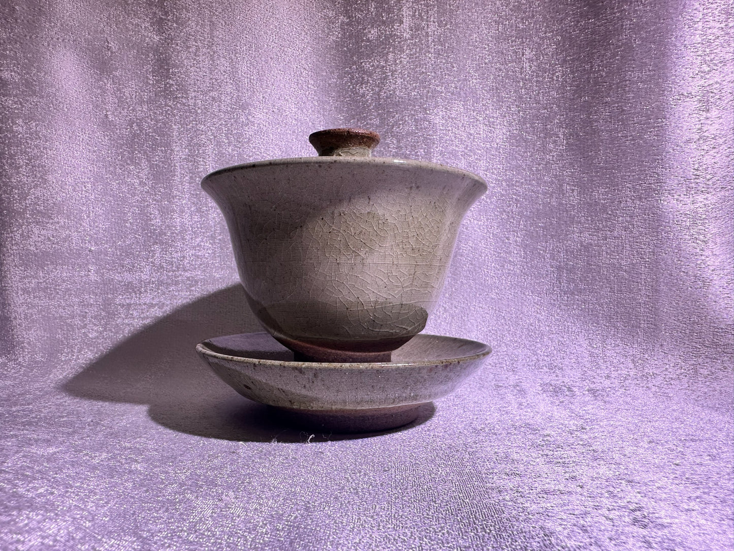 Elegant jade-like glaze 3-piece Gaiwan set, created with aged mud, YangFeiYan