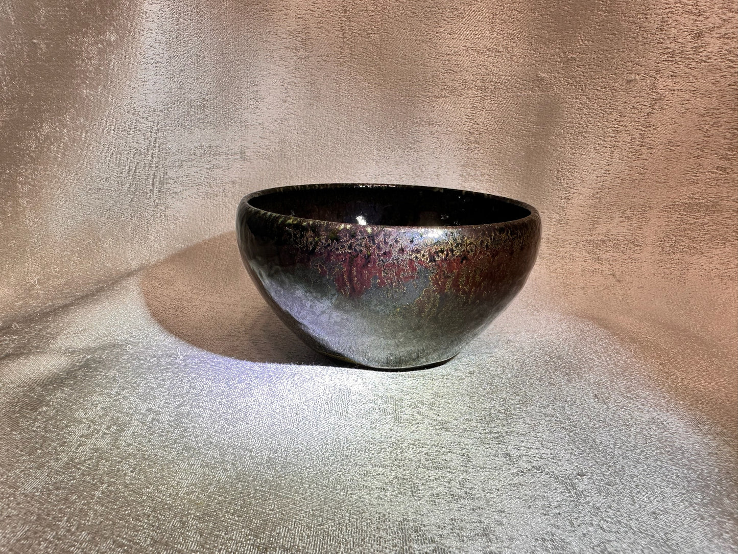Black ox-blood red glaze orange yellow hare’s fur ‘Bohdi’ pattern monk bowl shape by GuPanHong