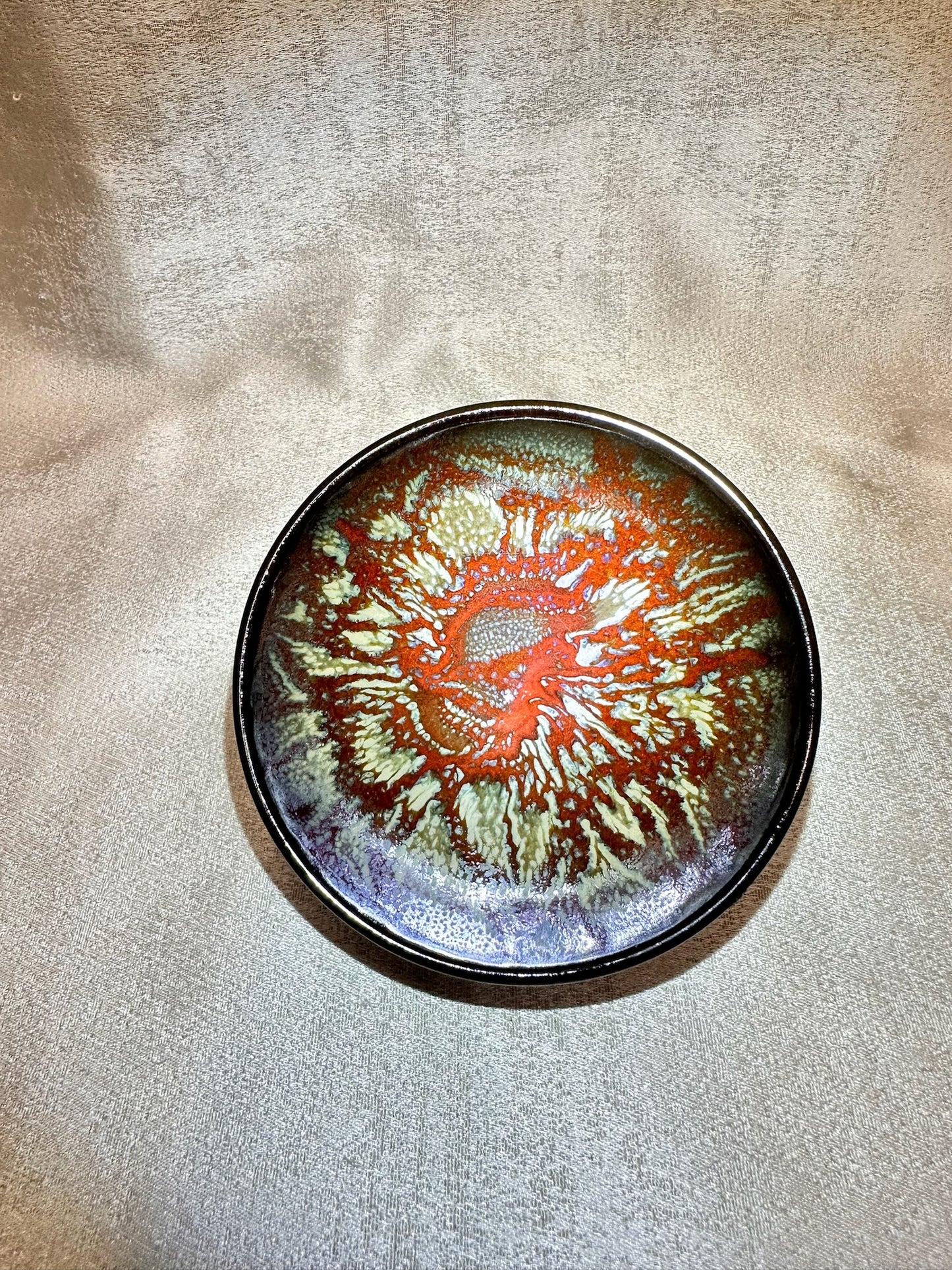 Red glaze kiln transformed yellow flower pattern open mouth shape Jianzhan cup