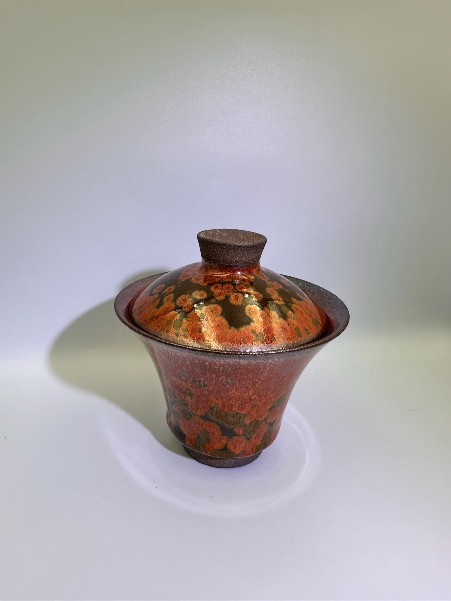 Brown glaze fire phoenix pattern red oil droplet pattern, thin clay body 2-piece Gaiwan set