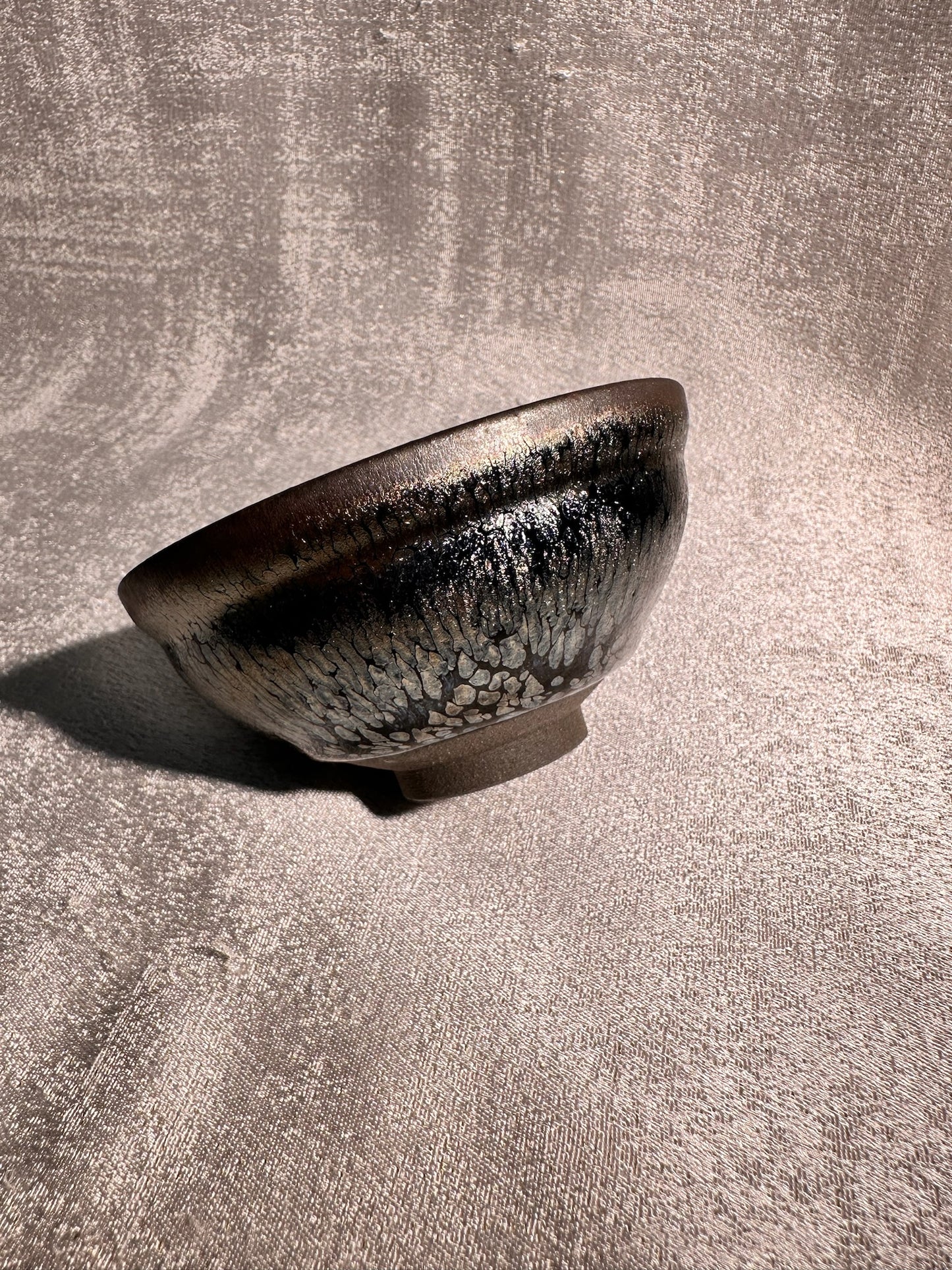 Cup15-Black gold glaze silver oil droplet flower pattern, official’s hat shape cup by YouHeDi