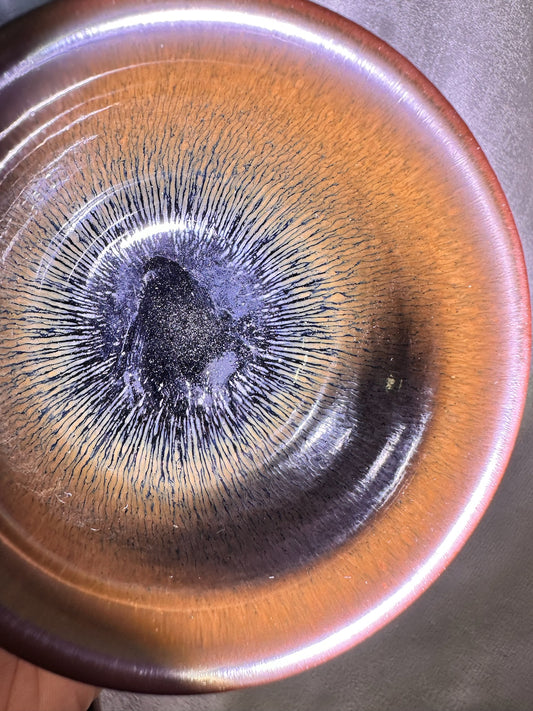 Ancient Song dynasty style black gold glaze brown hare’s fur pattern 3-piece Gaiwan set, ZoYunYuan