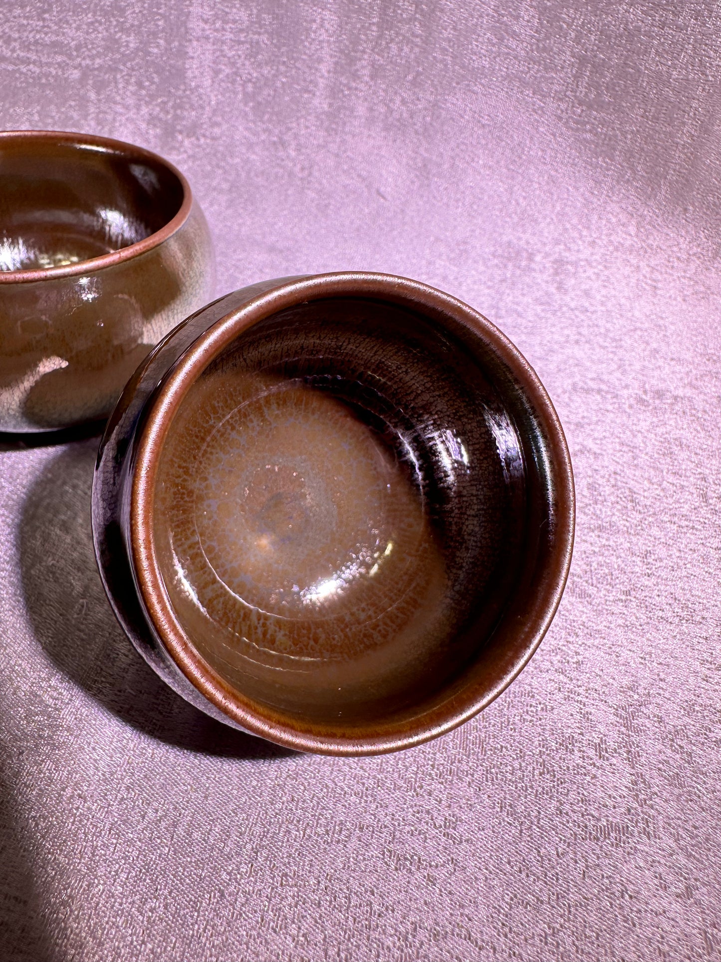 Gourd shape pair cup, brown tea color glaze with colorful hare's fur, XioGuangMing