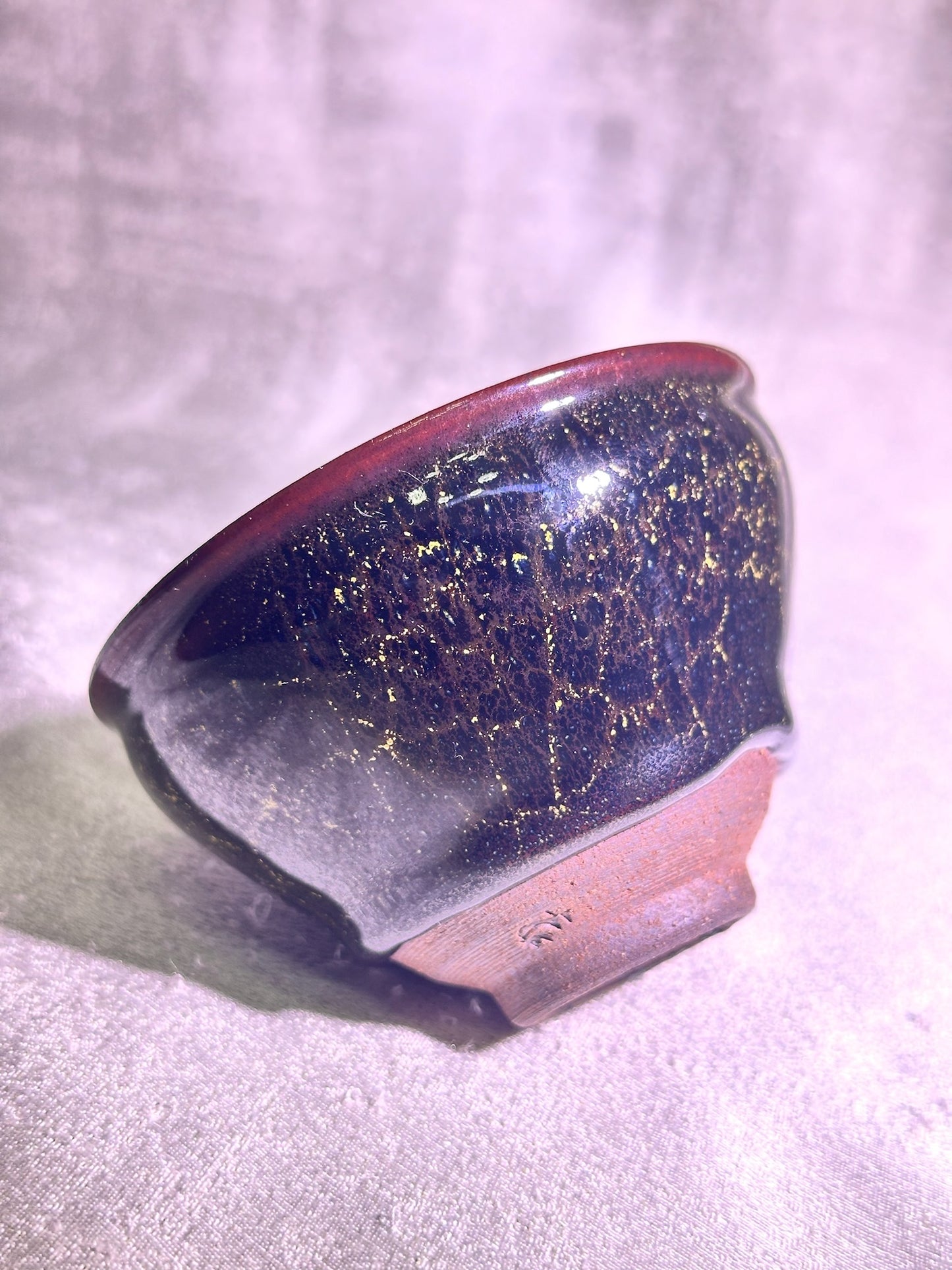 Cup2-Black golden glaze with brown hare’s fur and golden thread pattern, ox-blood rim tied-mouth shape cup