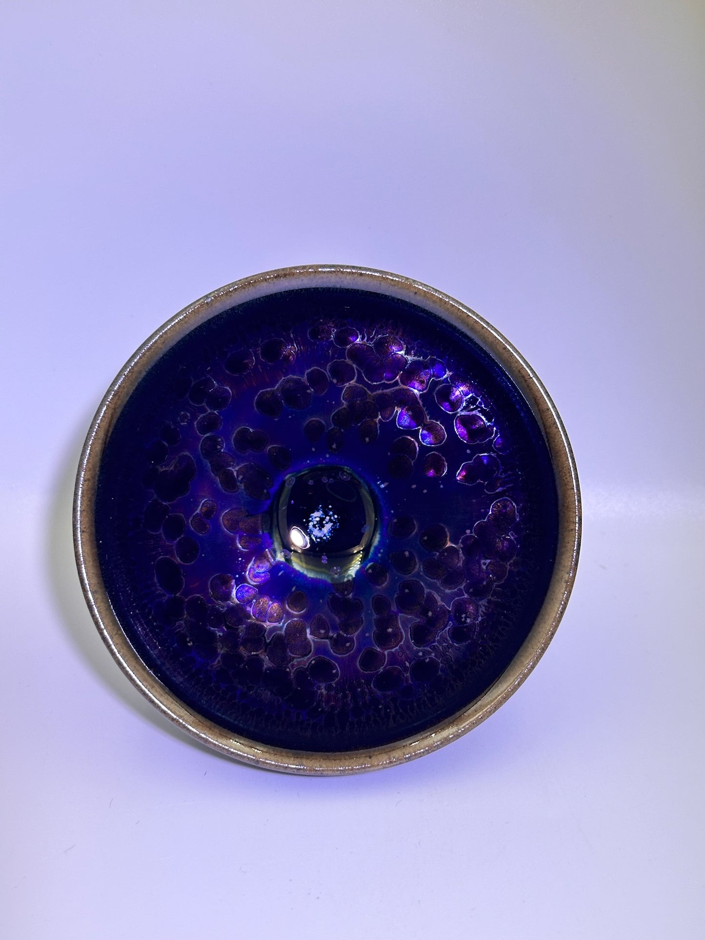 Black glaze galaxy purple Yohen oil droplet tied mouth shape cup, FangXiaoMing
