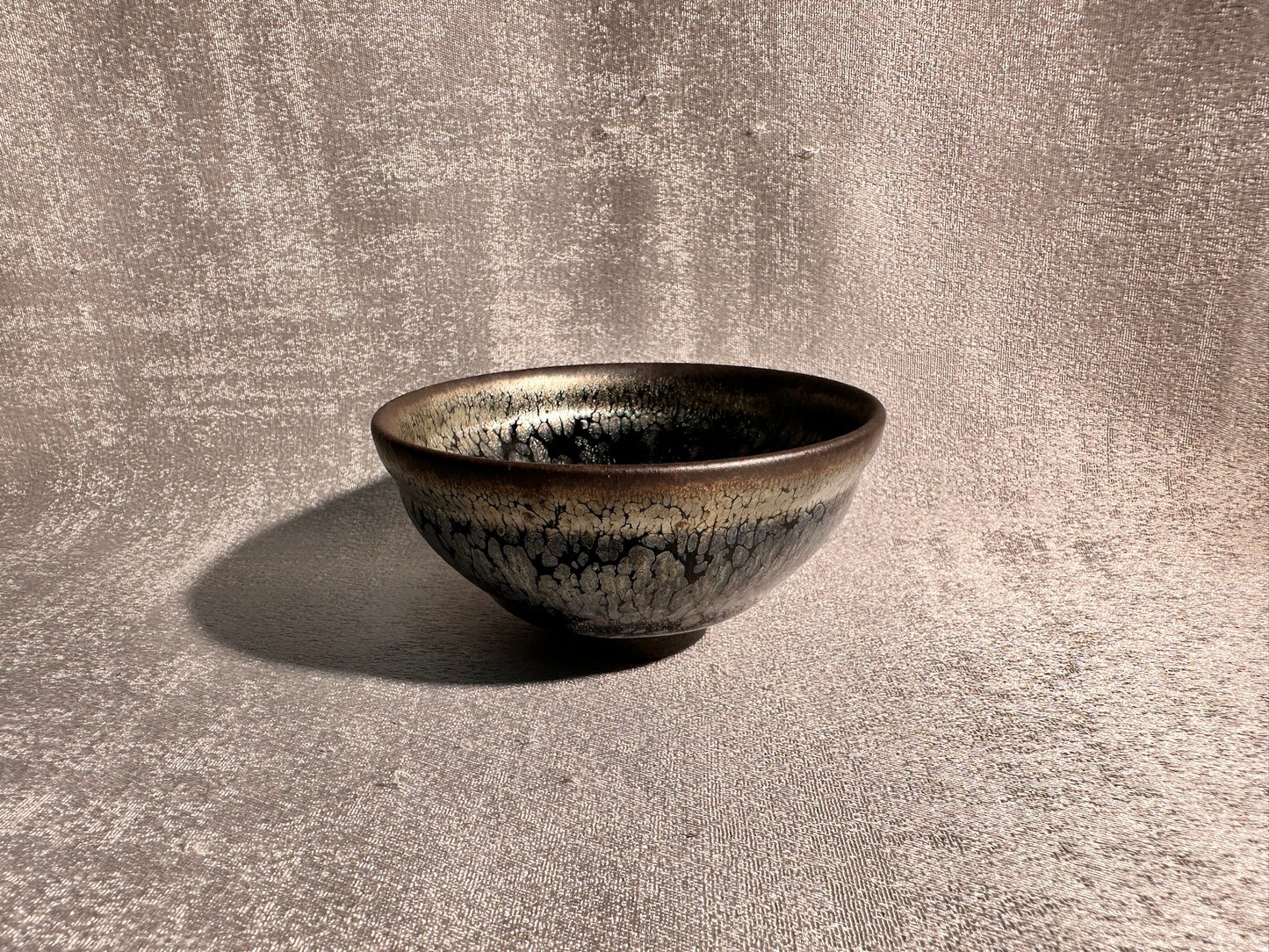 Cup15-Black gold glaze silver oil droplet flower pattern, official’s hat shape cup by YouHeDi