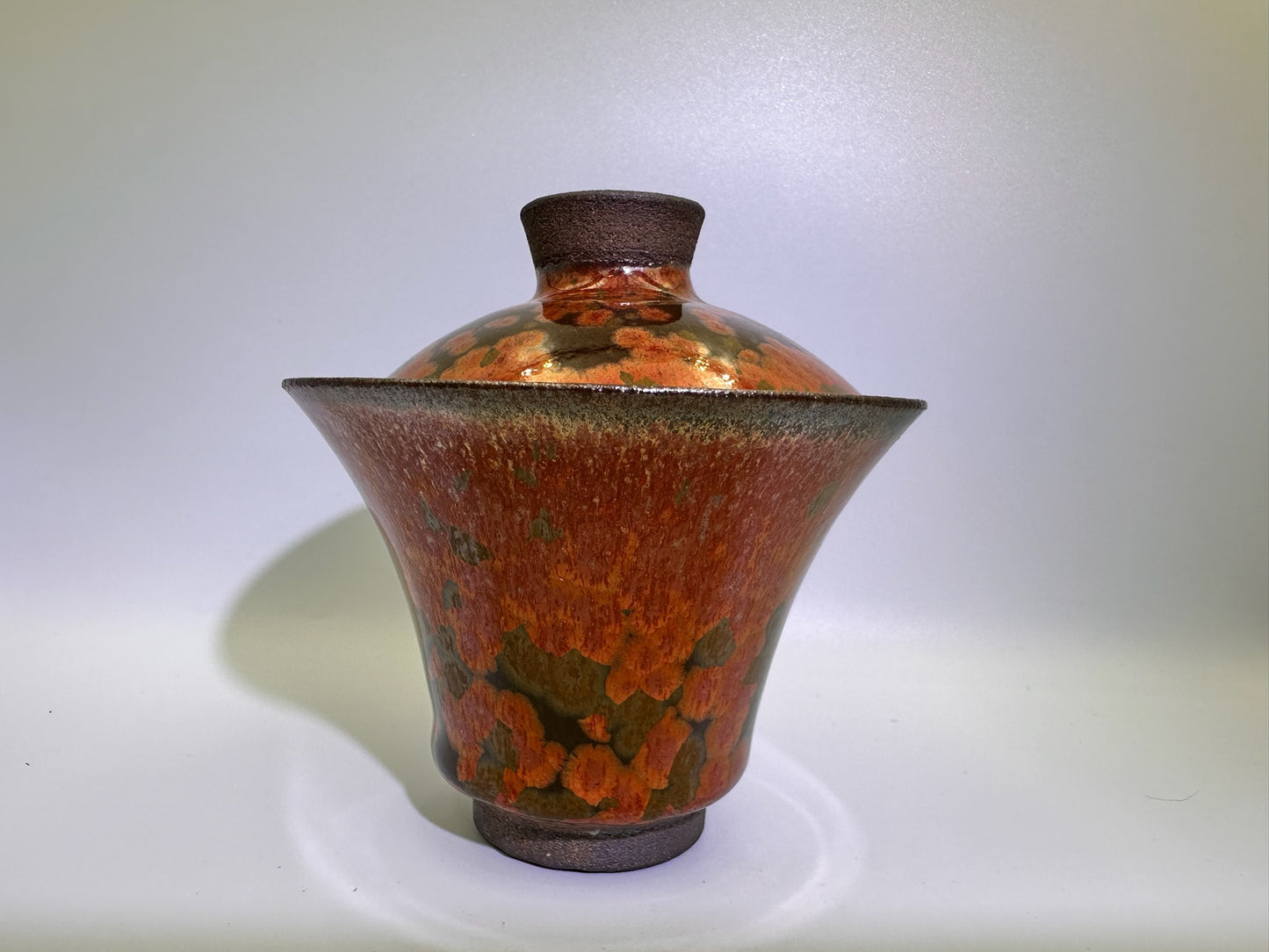 Brown glaze fire phoenix pattern red oil droplet pattern, thin clay body 2-piece Gaiwan set