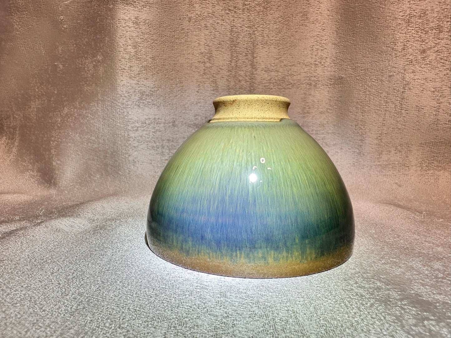 Green jade-like glaze green hare’s fur pattern flat mouth shape cup, GuPanHong