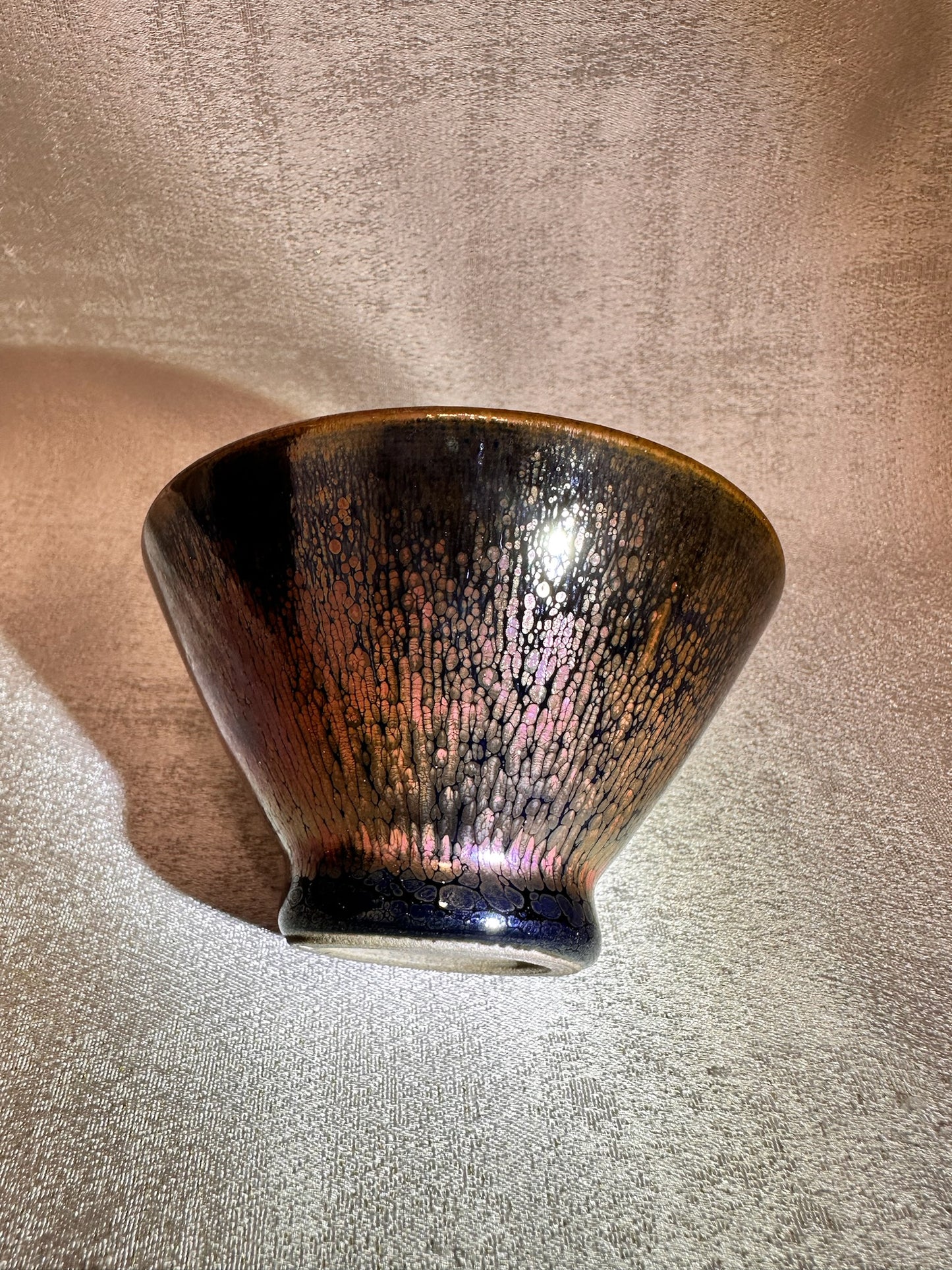 Fully glazed black gold glaze rose gold oil droplet pattern straw hat shape (douli) shape cup