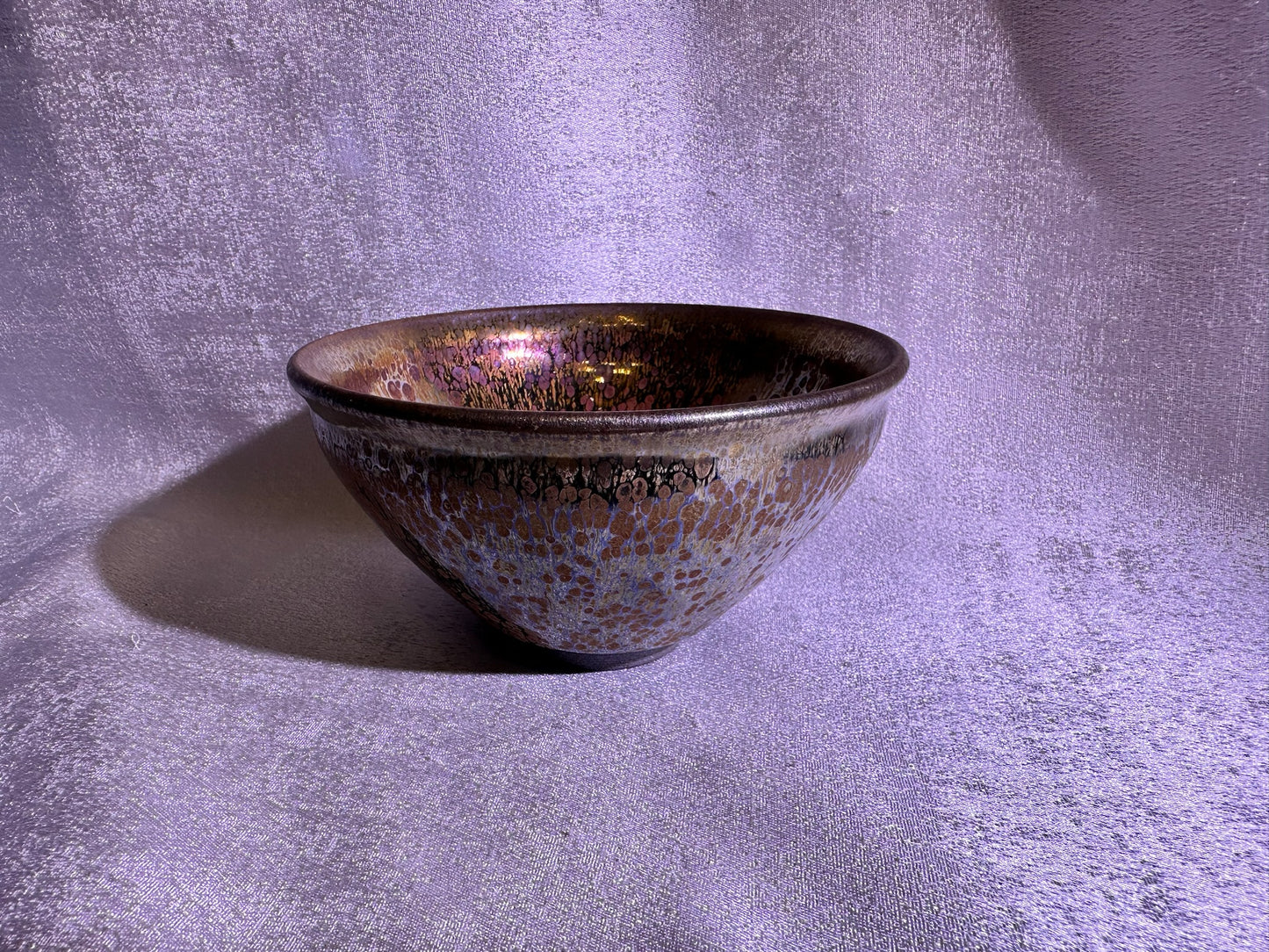Cup6-Mirror-like silver glaze orange yellow golden oil droplets and hare’s fur pattern Diancha tea whisking bowl