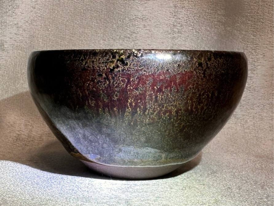 Black ox-blood red glaze orange yellow hare’s fur ‘Bohdi’ pattern monk bowl shape by GuPanHong