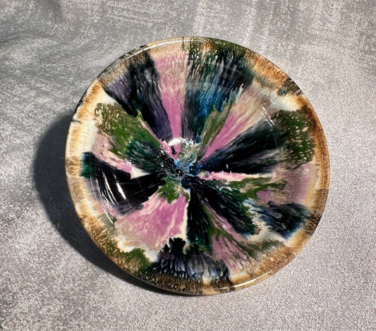 Purple green magenta mountain river scenery glaze official’s hat shape cup by YouChao