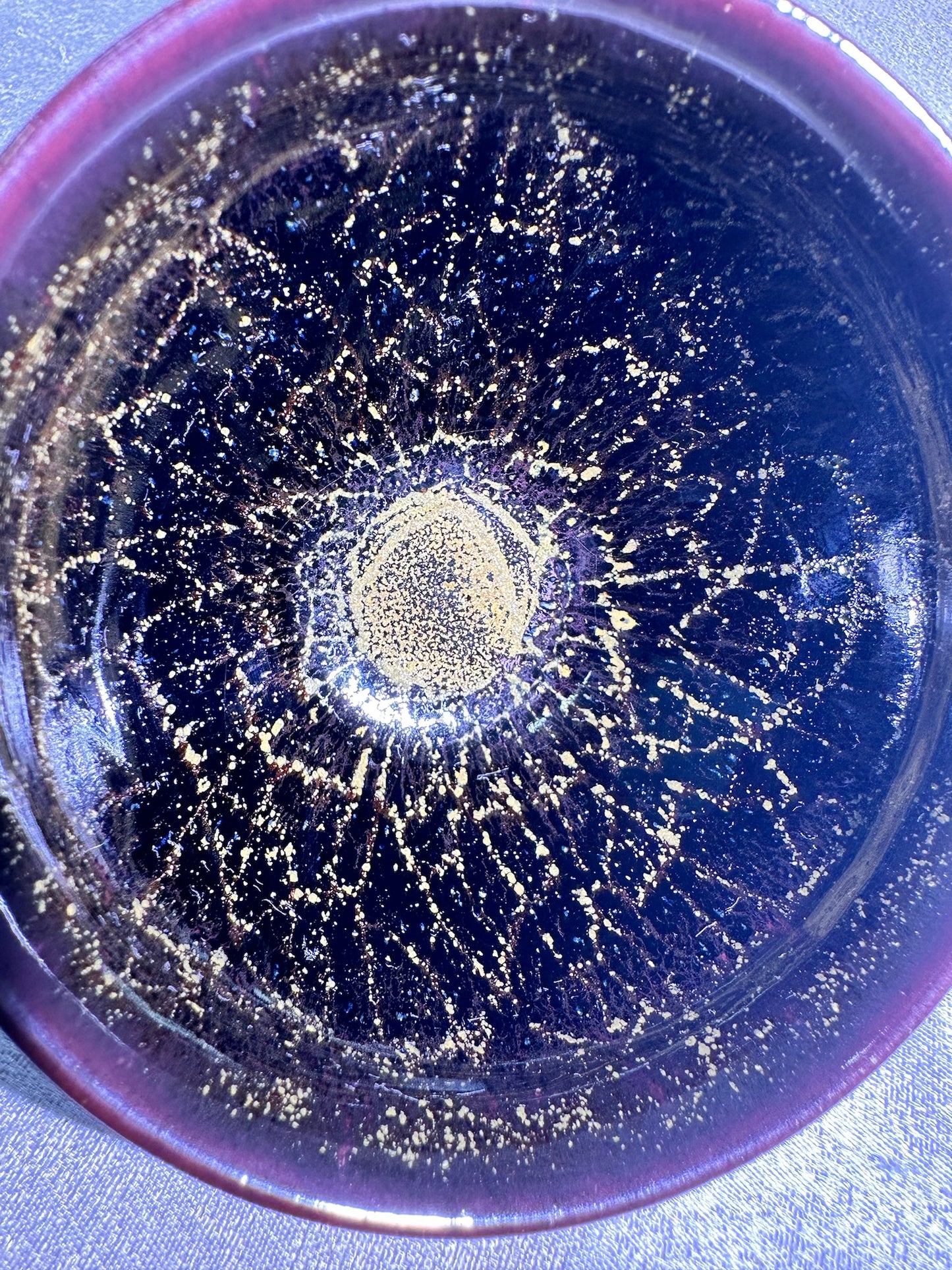 Cup2-Black golden glaze with brown hare’s fur and golden thread pattern, ox-blood rim tied-mouth shape cup