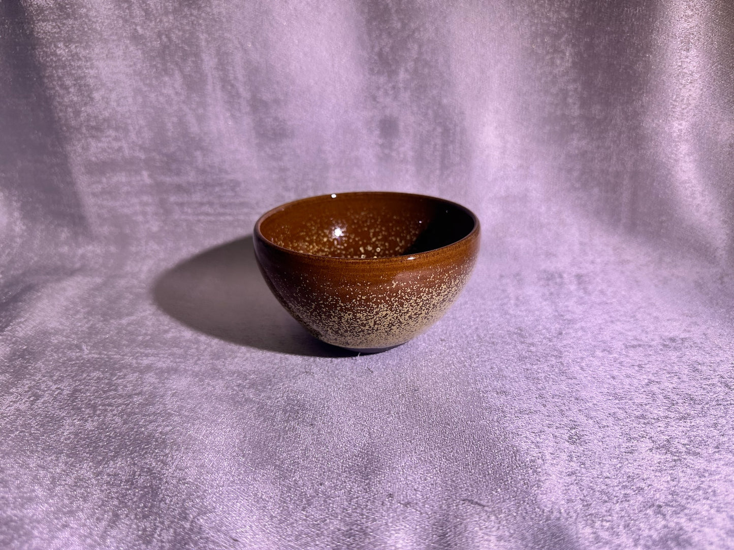Cup1-Brown jade-like glaze daisy oil droplets pattern ice crackles monk bowl shape cup 古潭花 by WangZhangLiang