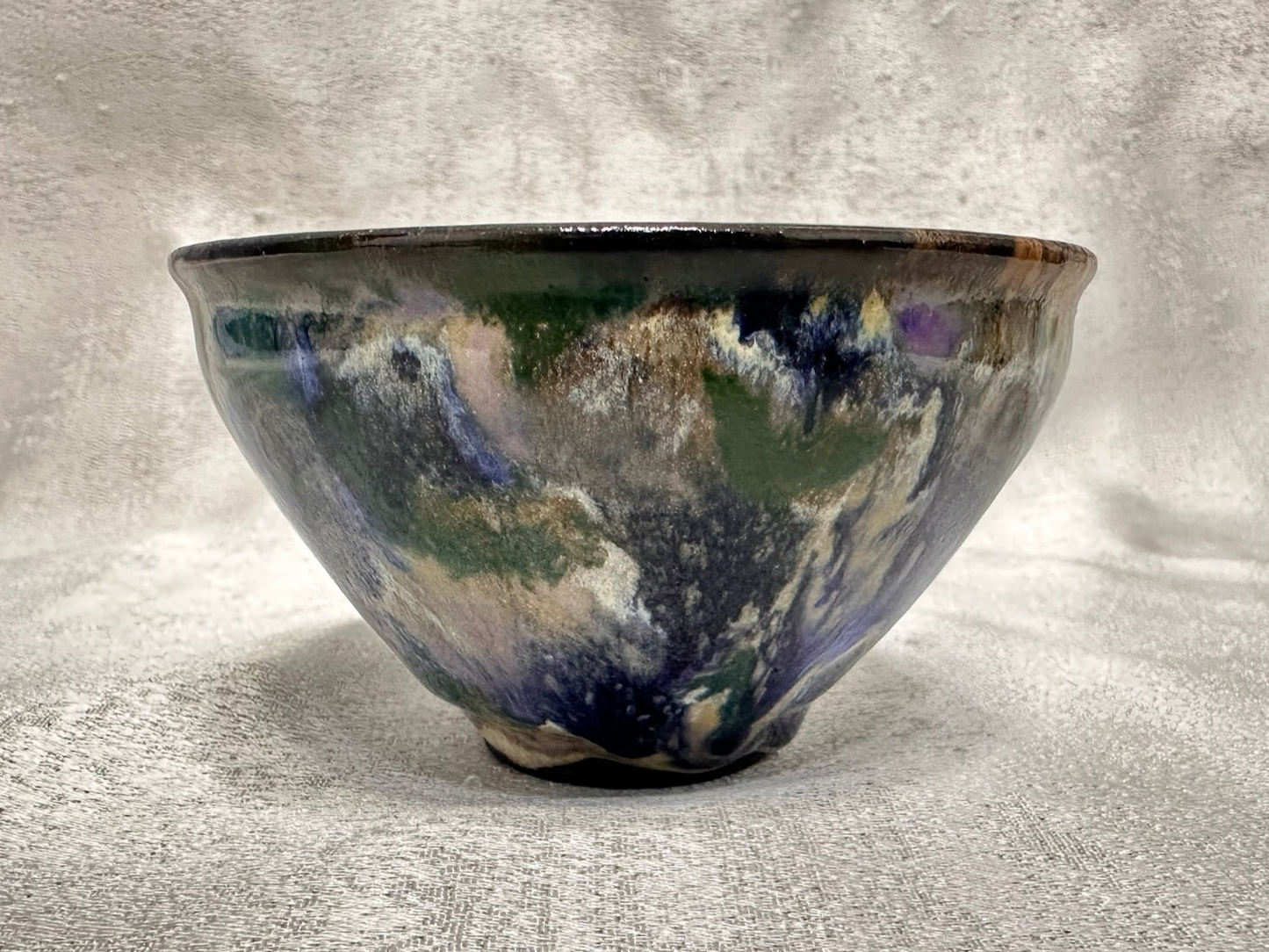Black glaze kiln transformed multi colored mountain river scenery tied mouth shape cup, XieAiHua
