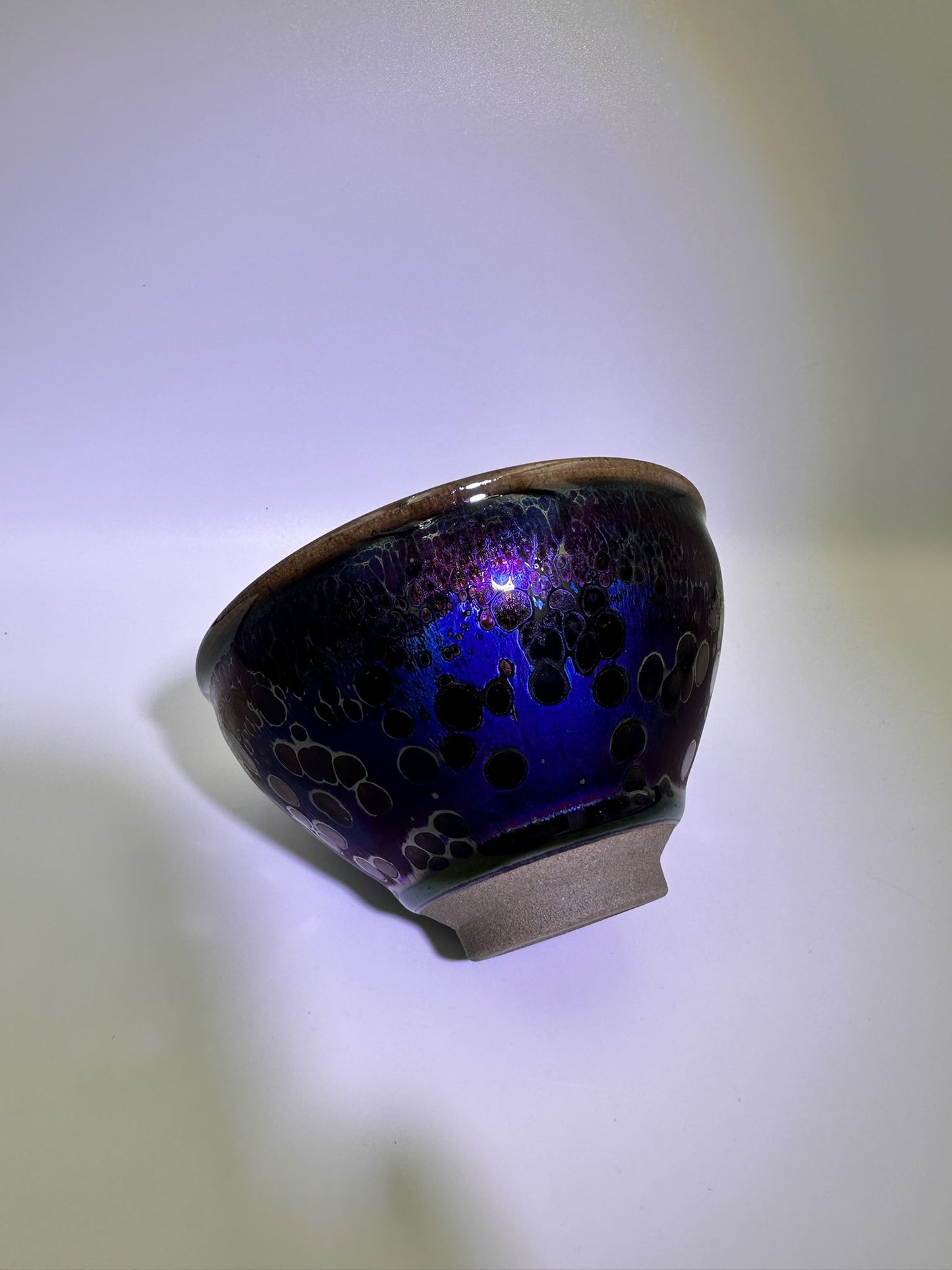 Black glaze galaxy purple Yohen oil droplet tied mouth shape cup, FangXiaoMing