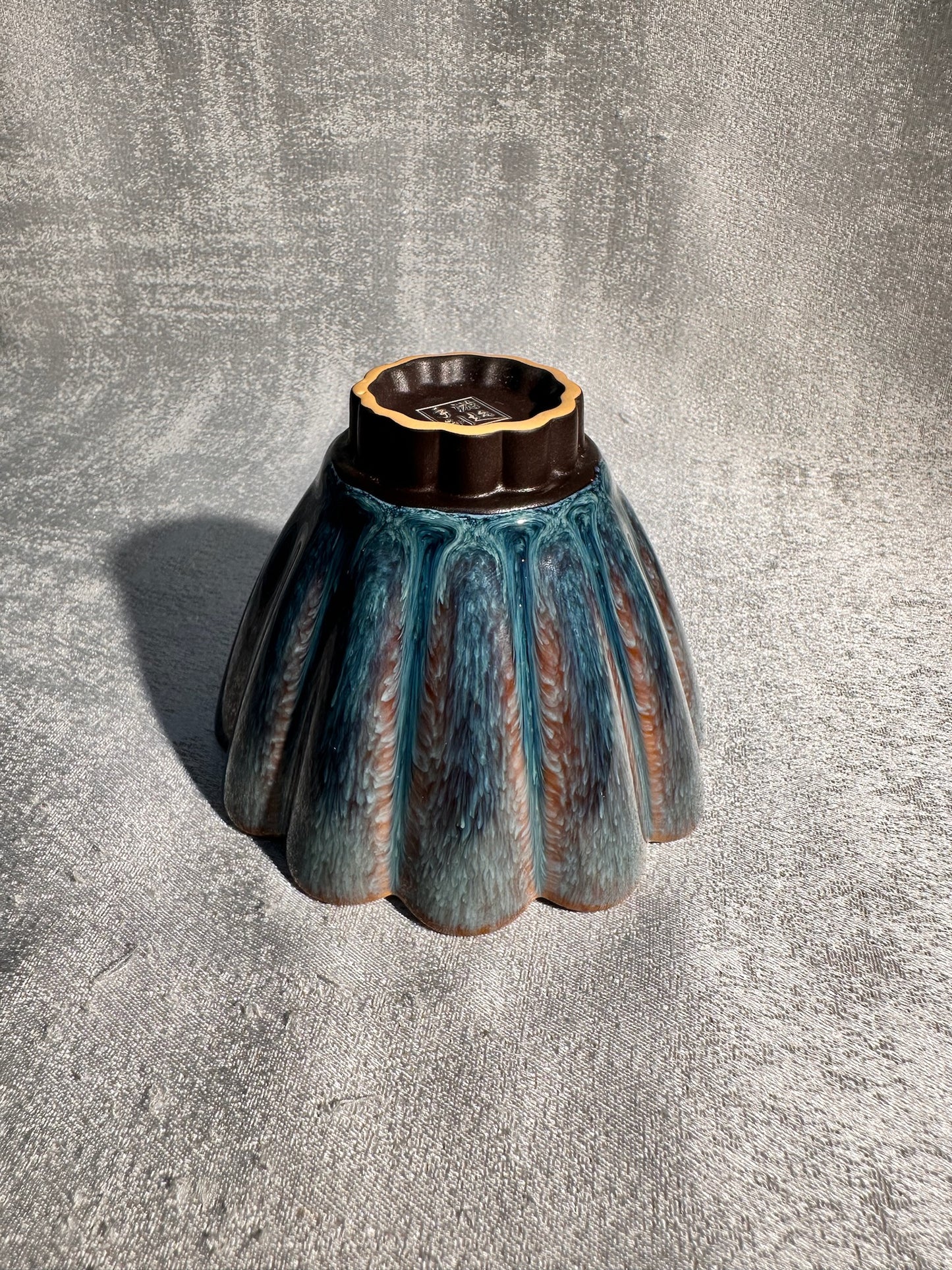 Elegant flower shape tenmoku cup with rabbit fur pattern by YouChao
