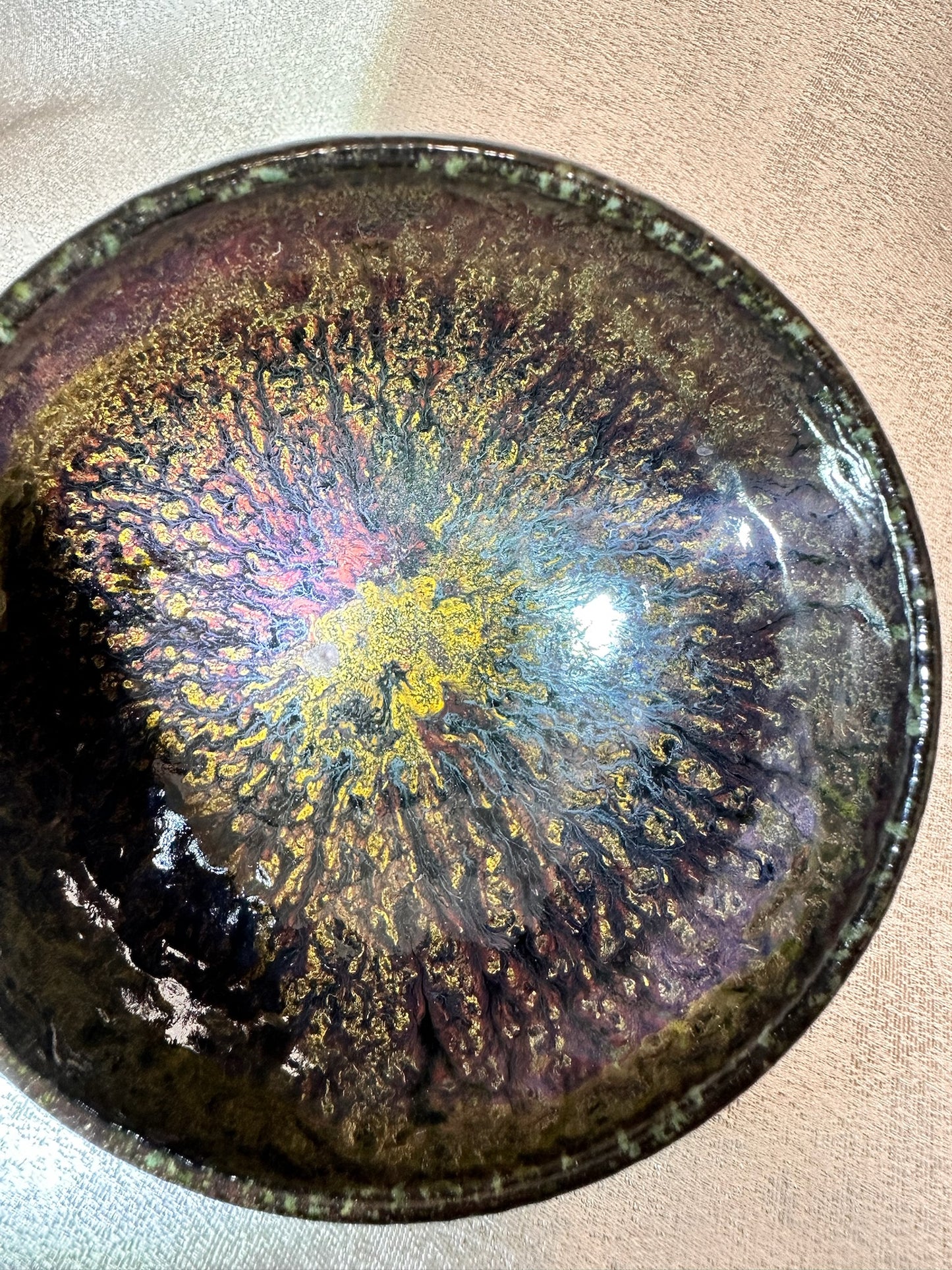 Black ox-blood red glaze orange yellow hare’s fur ‘Bohdi’ pattern monk bowl shape by GuPanHong