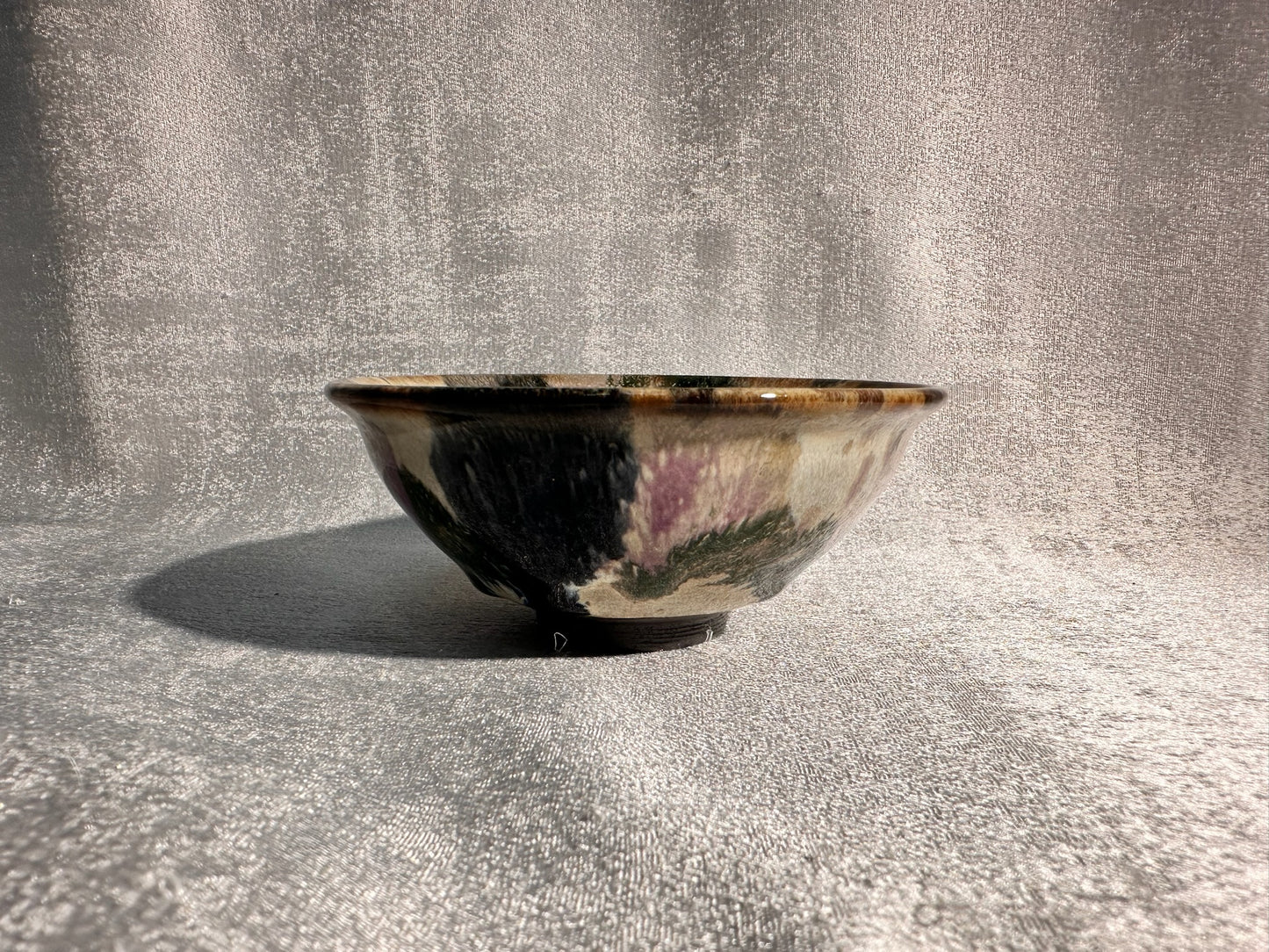 Purple green magenta mountain river scenery glaze official’s hat shape cup by YouChao