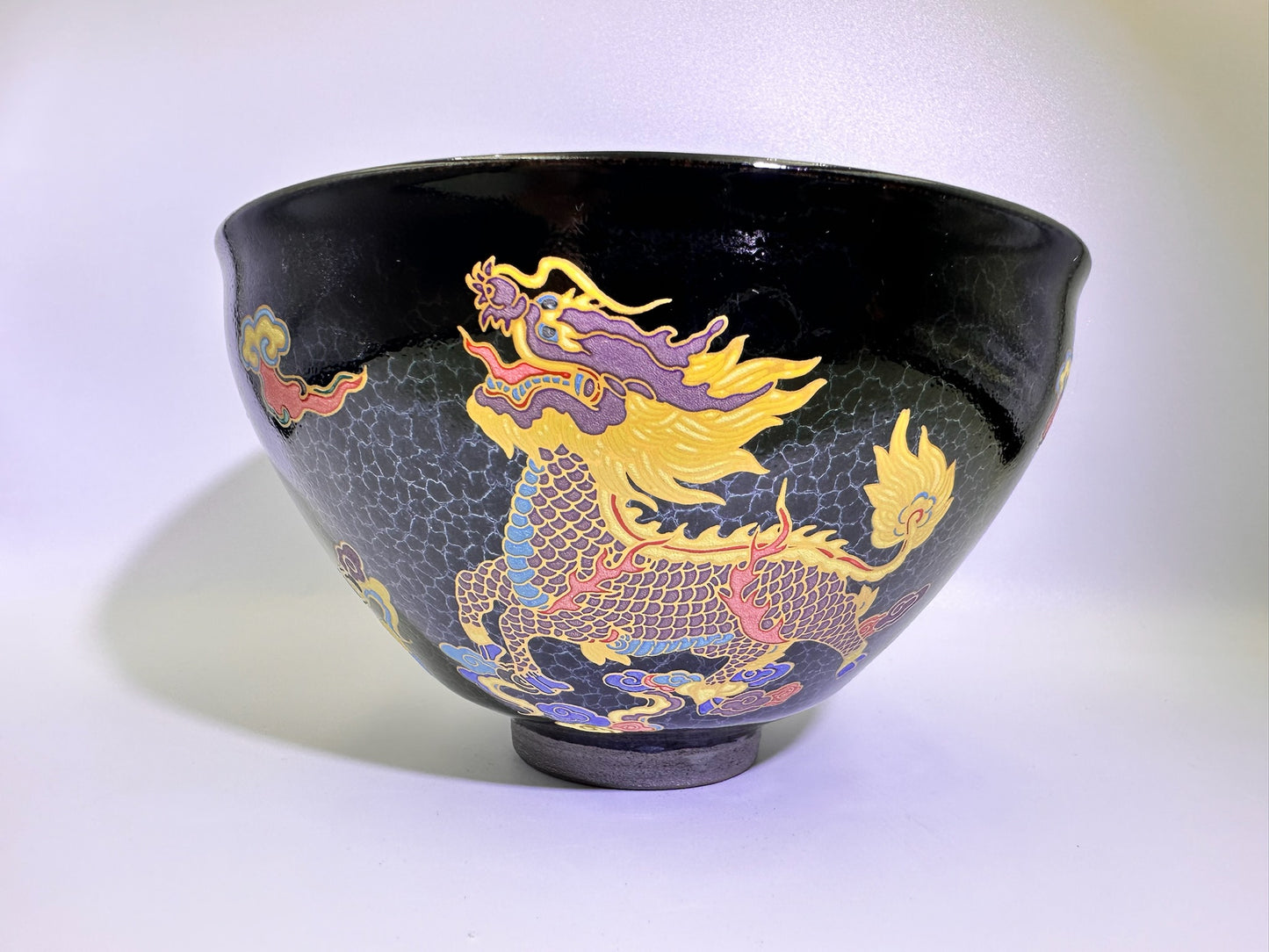 133mm*80mm Black glaze silver dragon scale pattern with hand-painting 3 dragons pattern on exterior diancha tea-whisking bowl